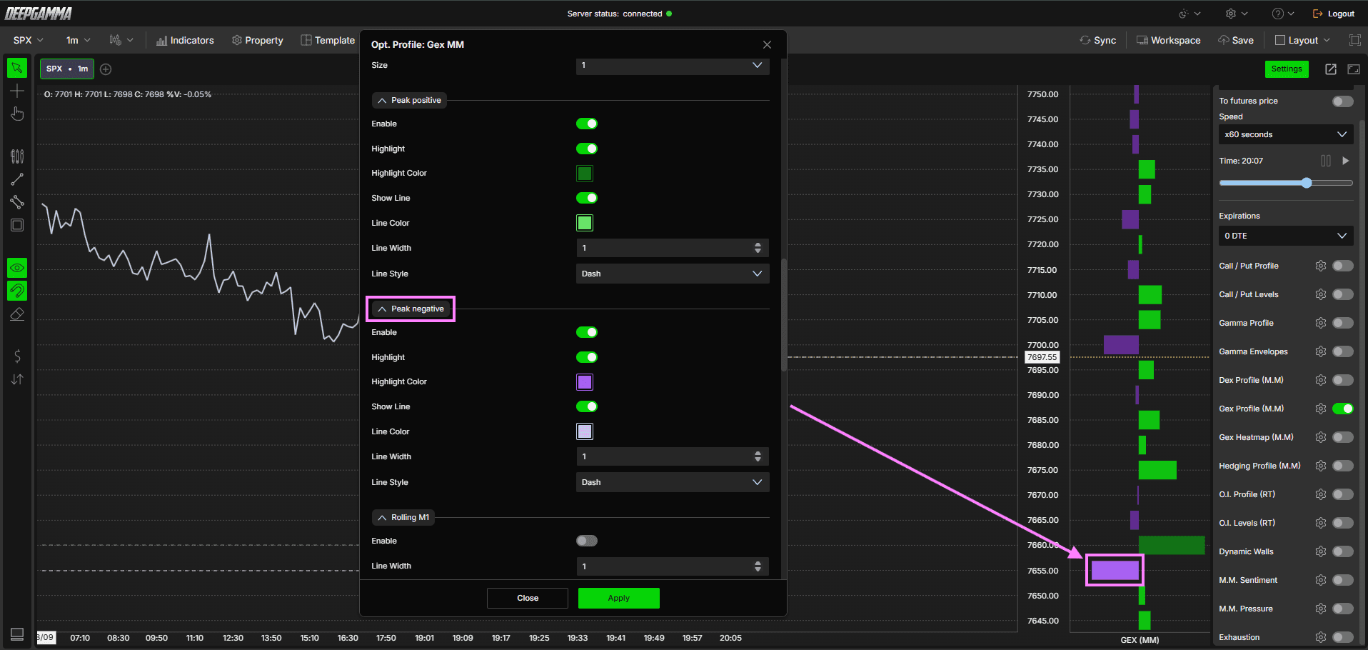 Option Gex Profile - DeepGamma Web. Peak negative screenshot 11.