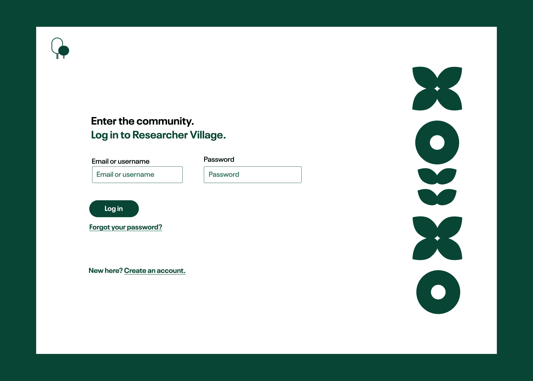 screenshot of log-in window in a dark green frame