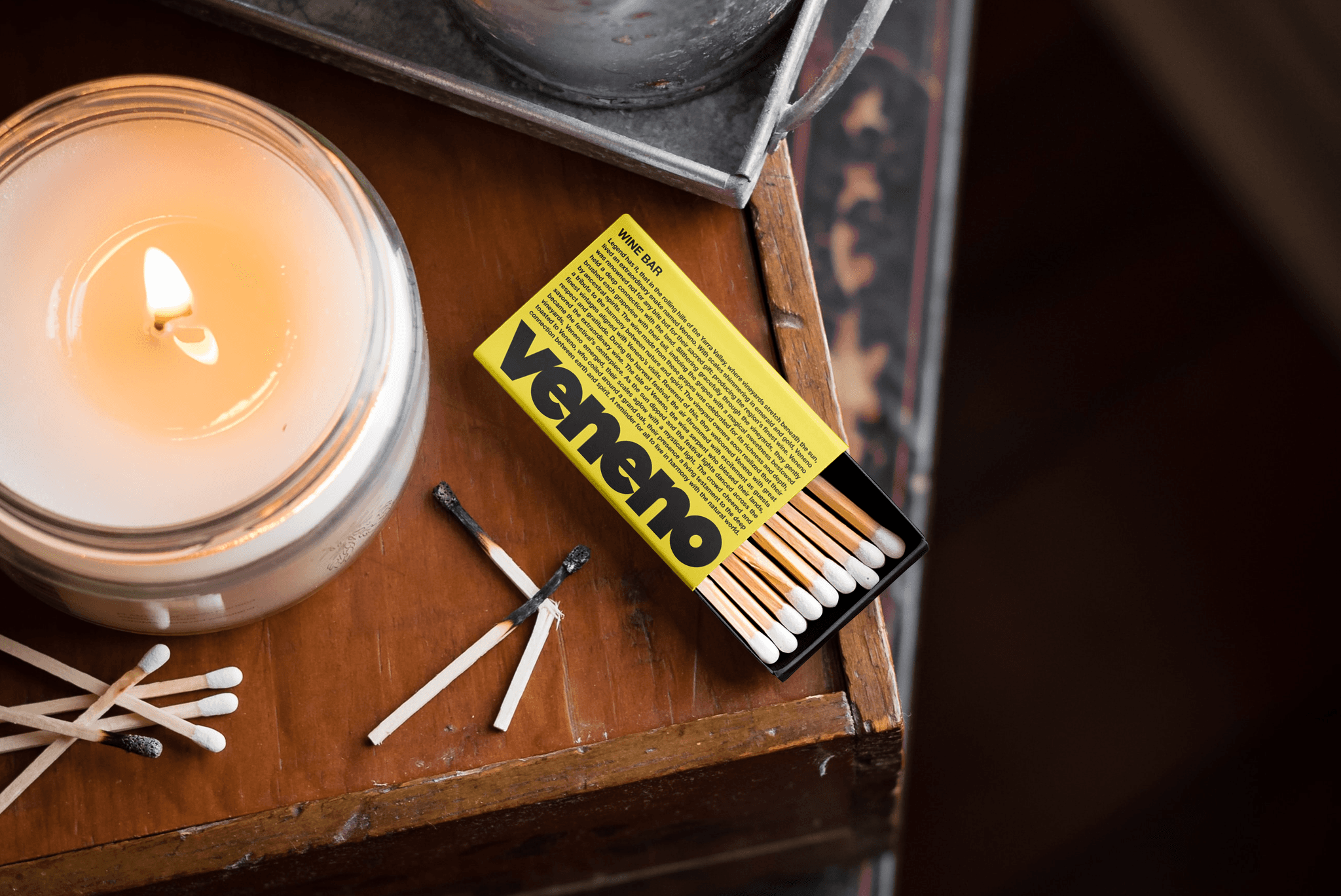 Matchbox with branding and logo from wine bar