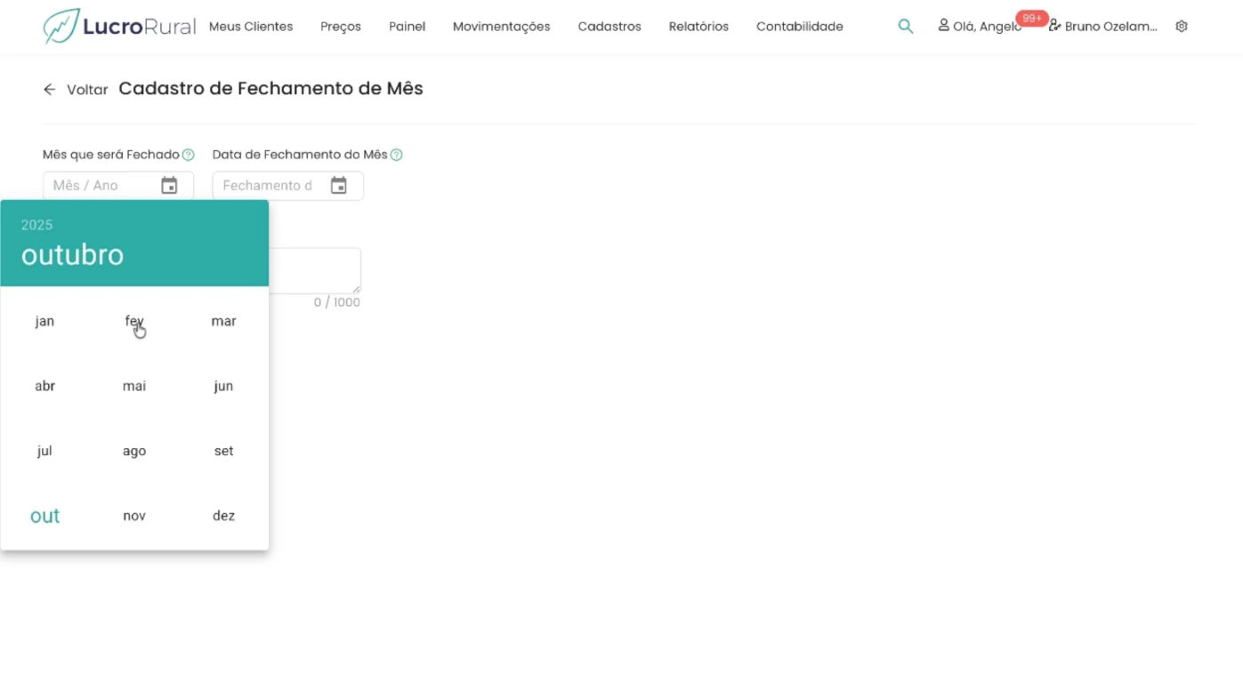 print da tela de fechamento de período