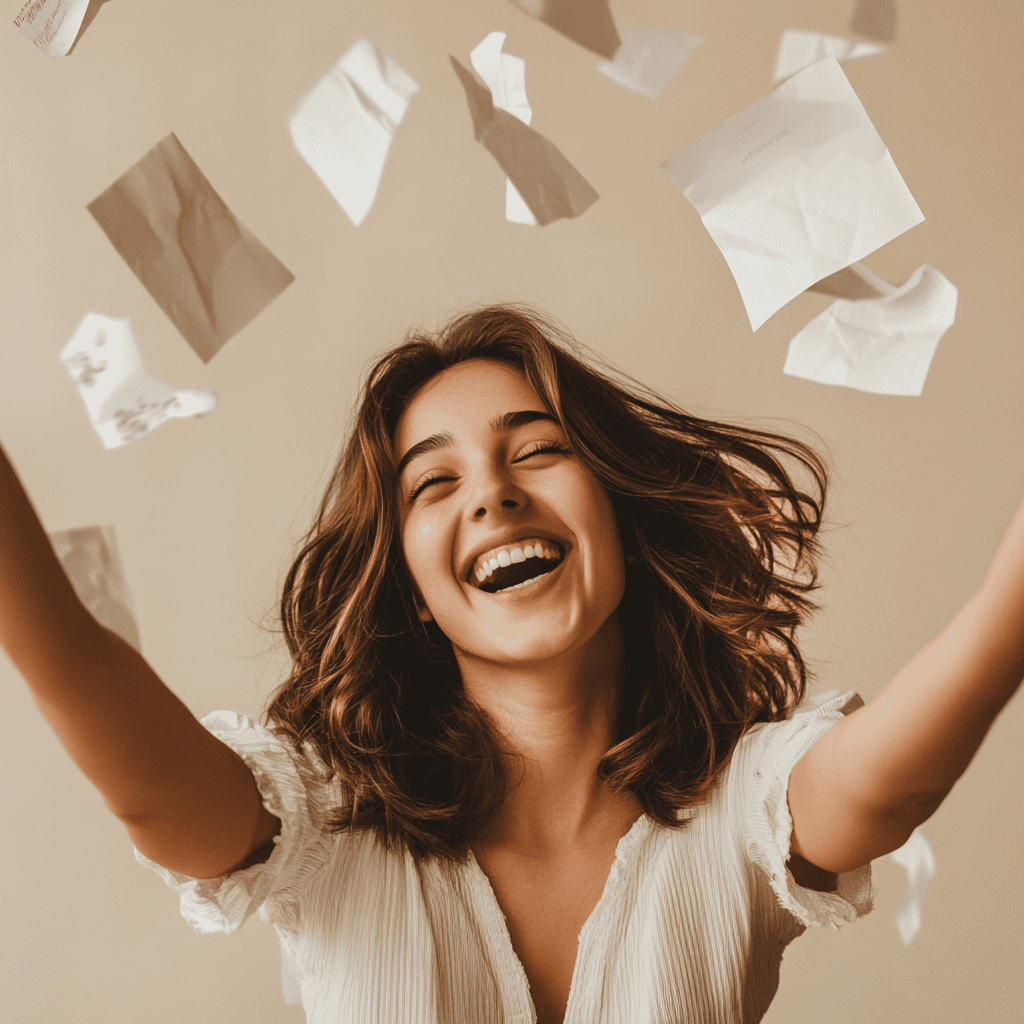 Happy woman with papers