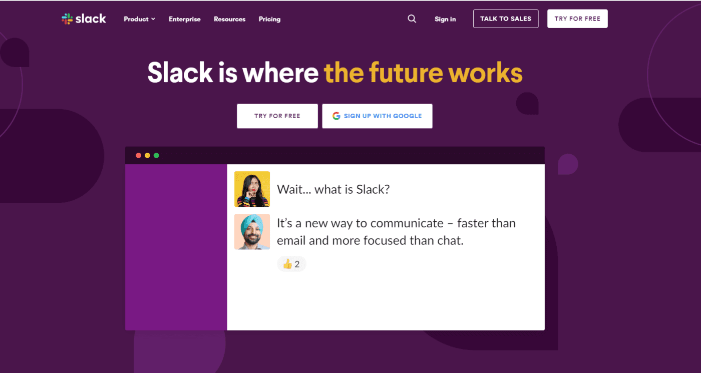 Home page of Slack: Microsoft teams alternative