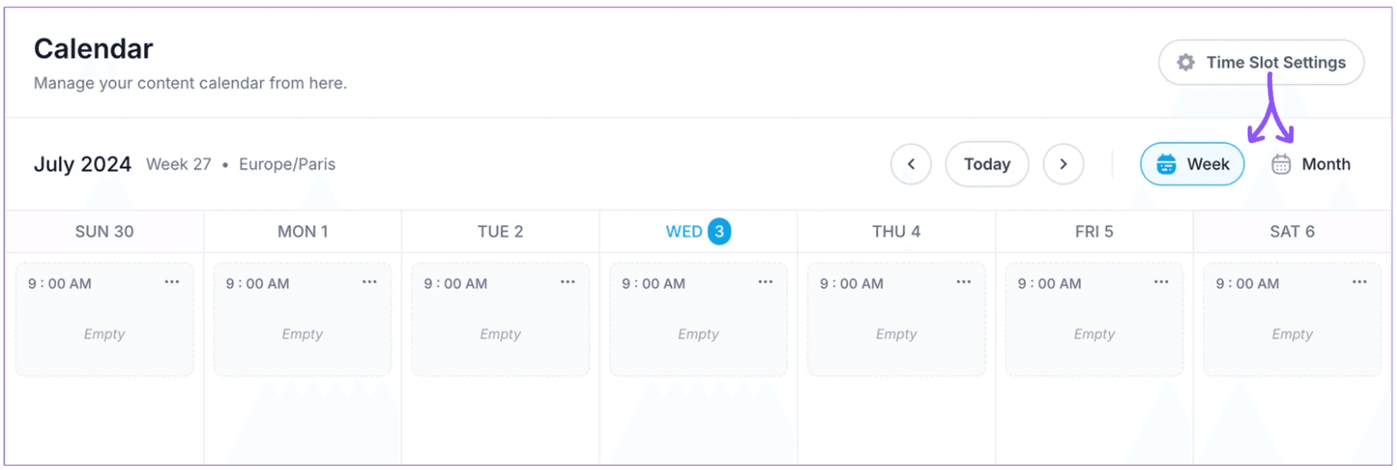 Supergrow's calendar and post scheduling settings