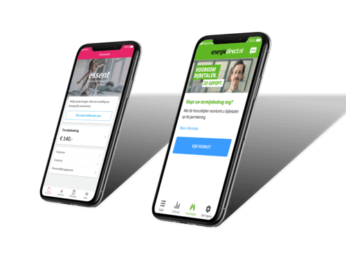 twee mobiels open met apps van Energie Direct.
