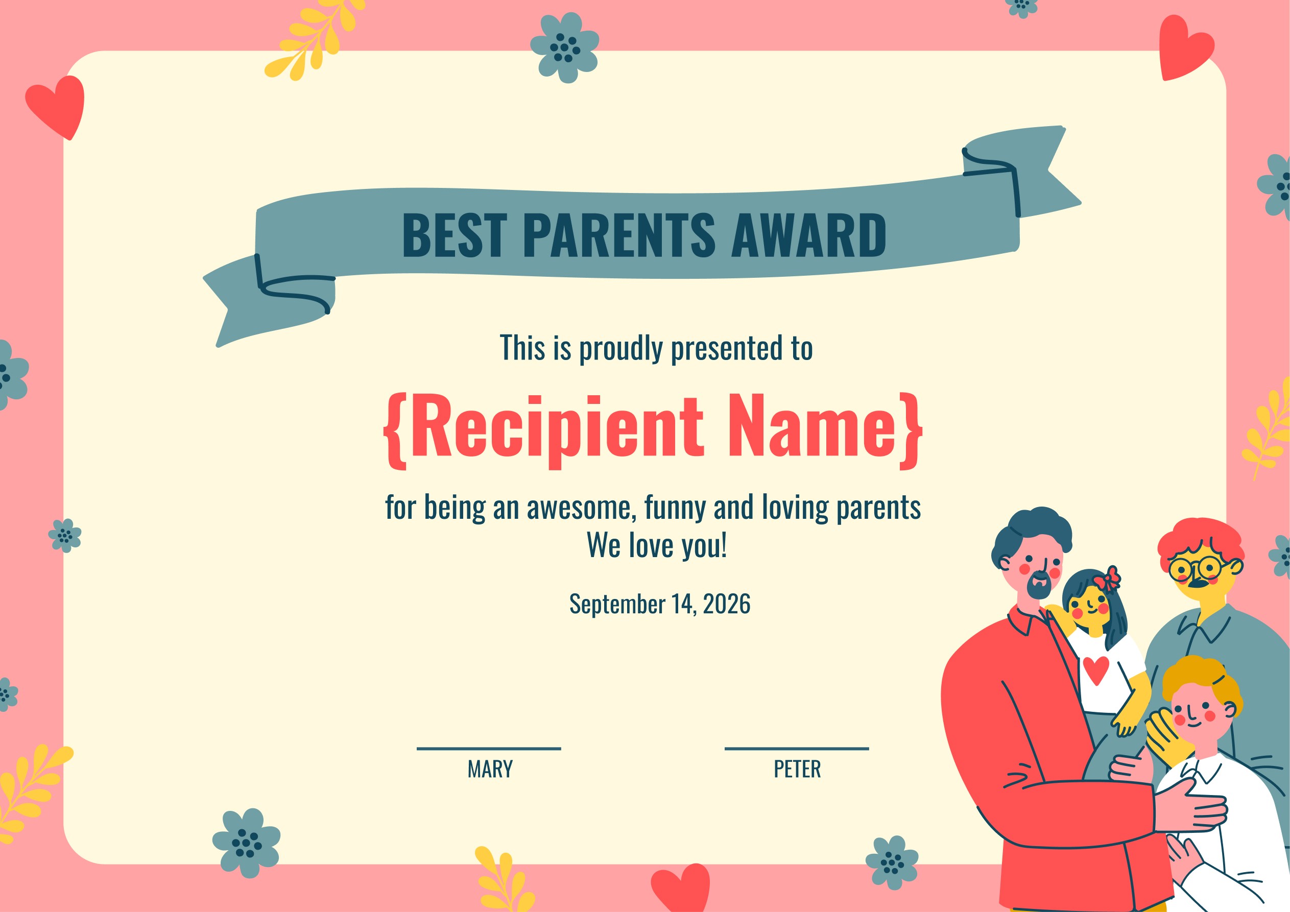 Wauld - Bright and lively certificate for parent appreciation