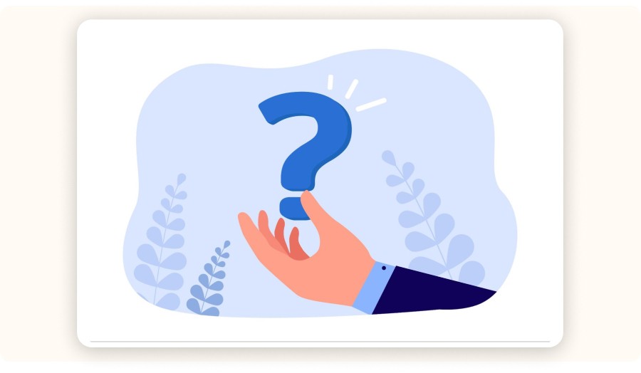 Hand holding large question mark symbol with abstract background illustration
