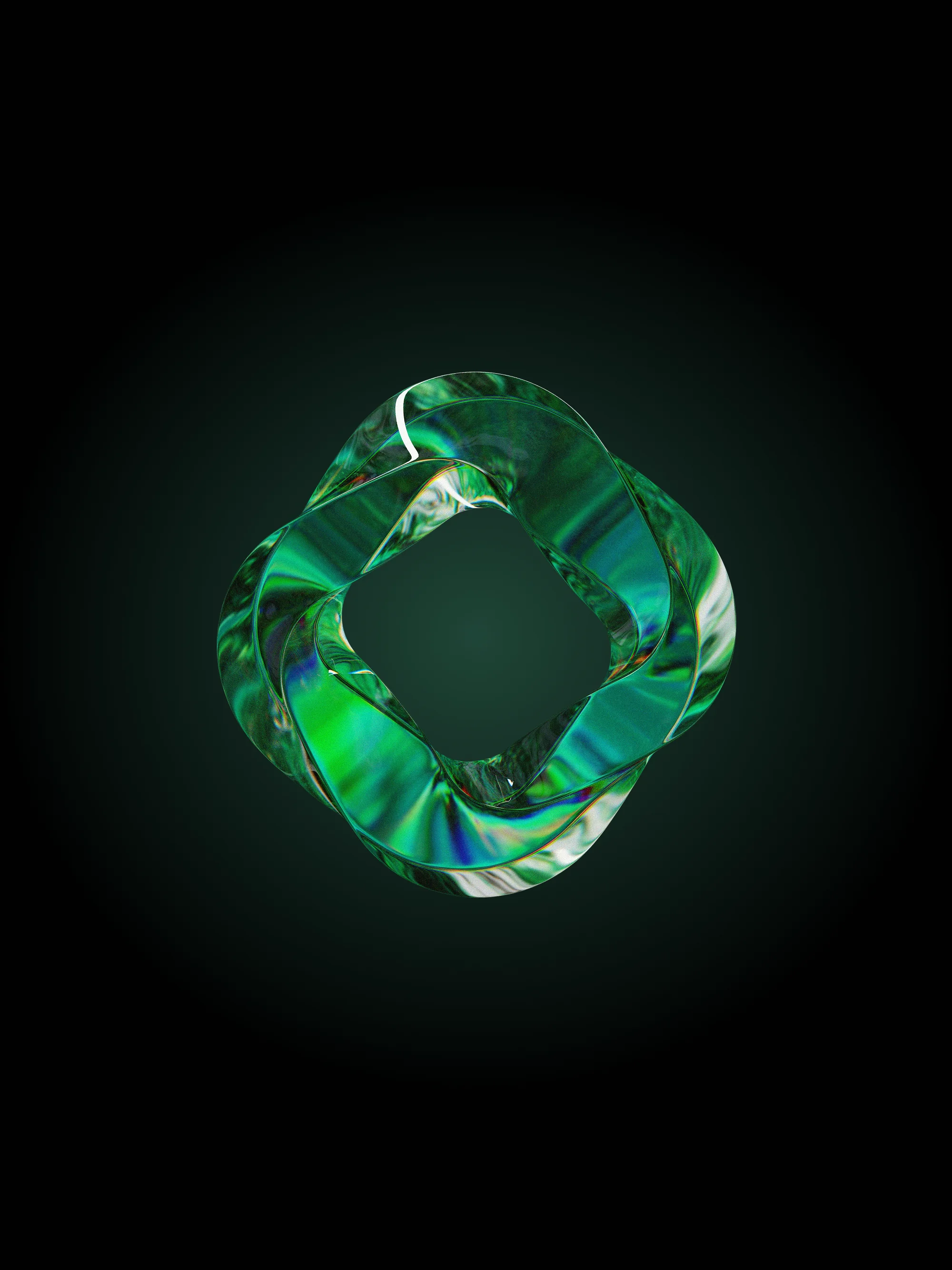 a green and white object on a black background