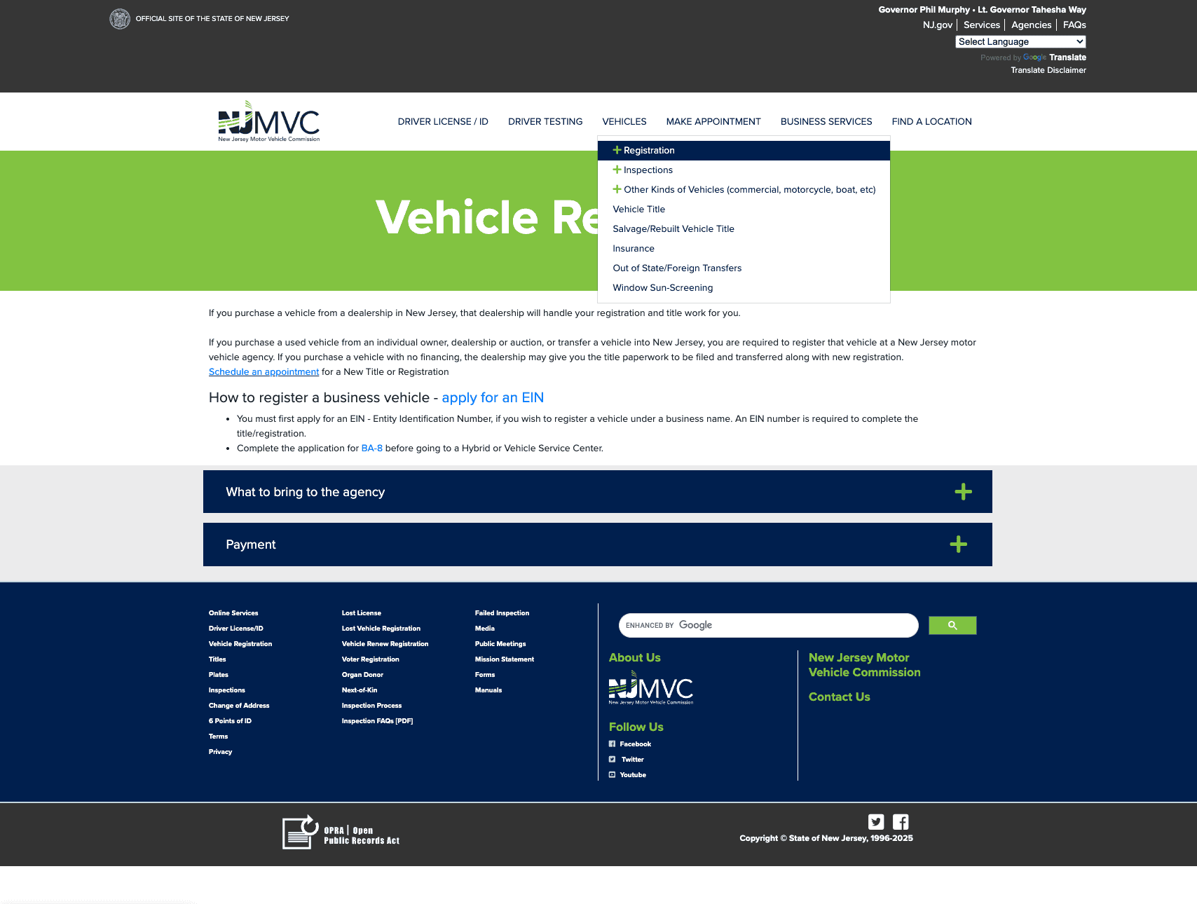 NJ Official DMV Website (Vehicle Registration)