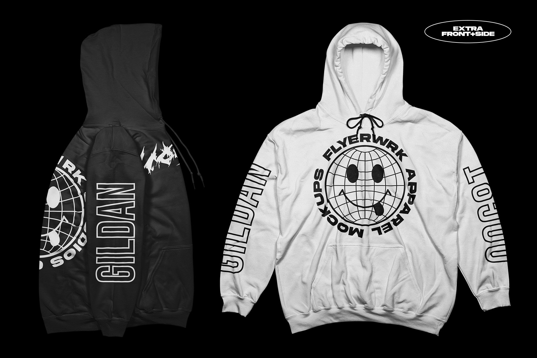 Gildan 18500 Hoodie Dront and Side mockup showing design presentation example