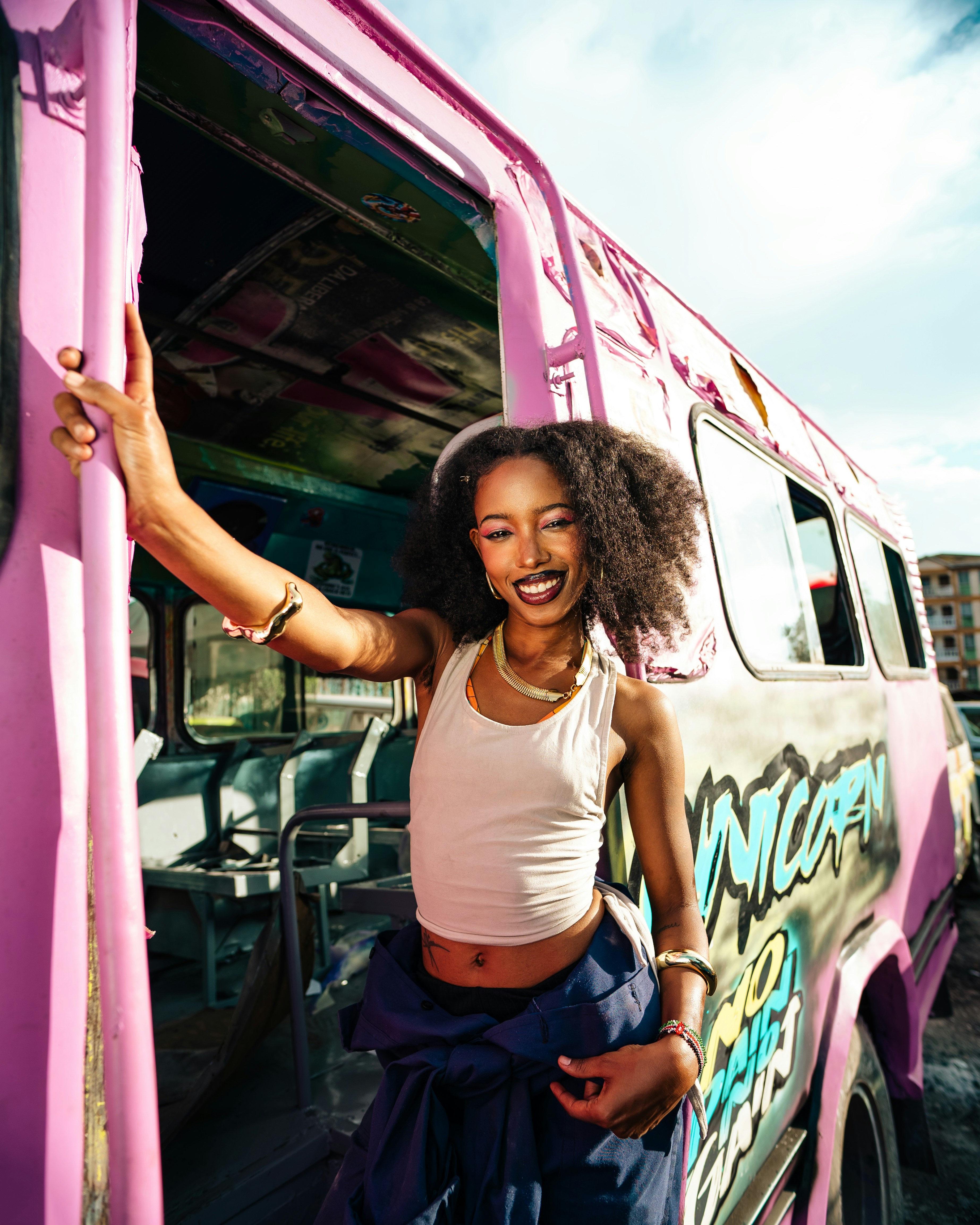 Picture of a woman smiling in Niarobi, Kenya east africa Film location