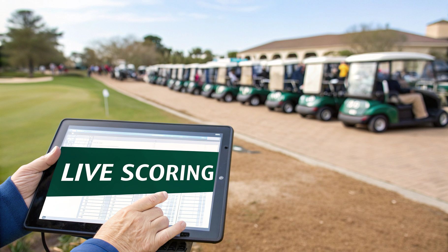A person holds a tablet displaying 