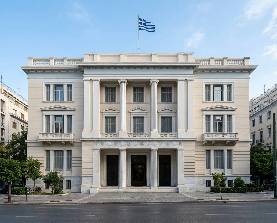 Exterior of the Greek Ministry of National Economy and Finance in Athens.