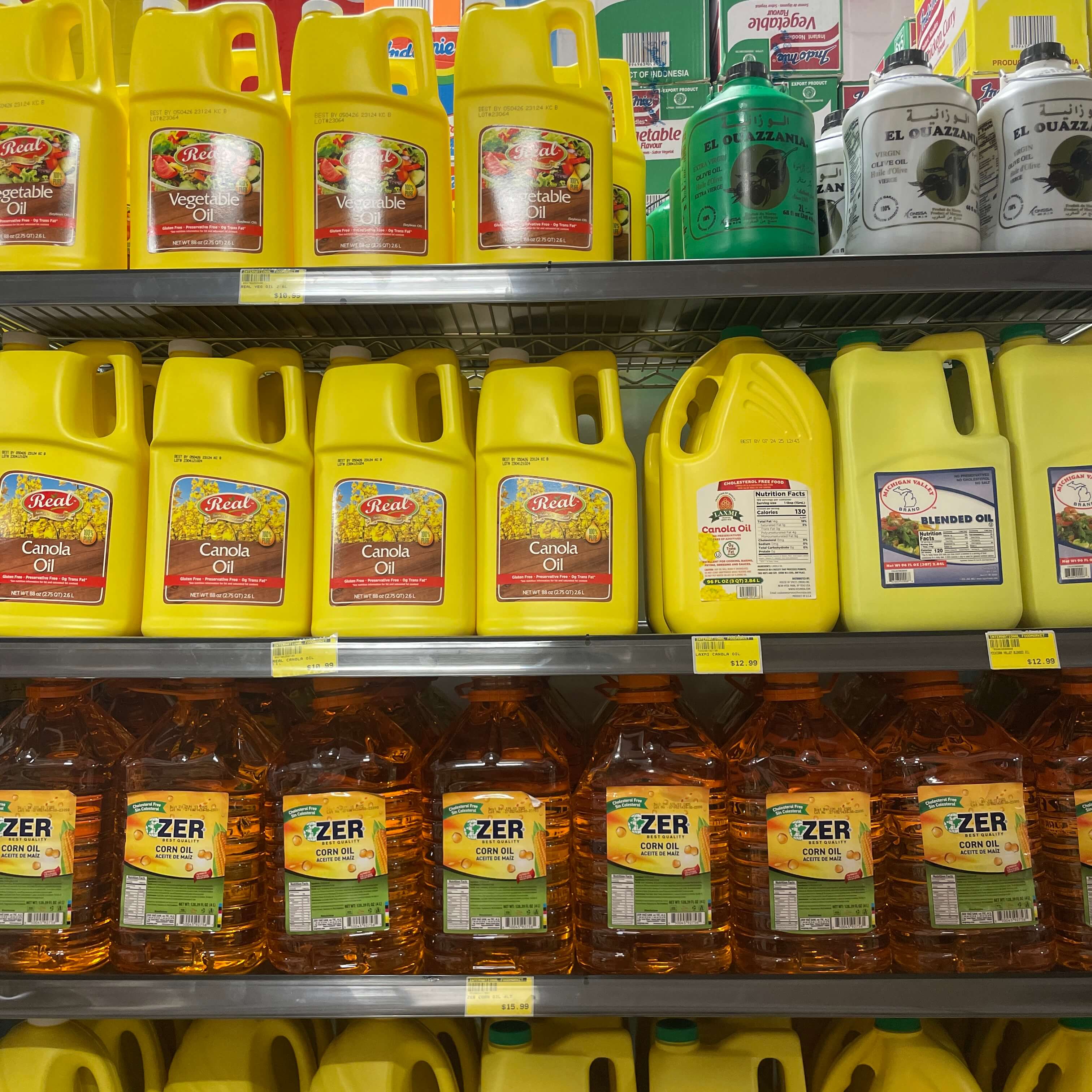 Large selection of vegetable and canola oils at International Food Market Orlando.