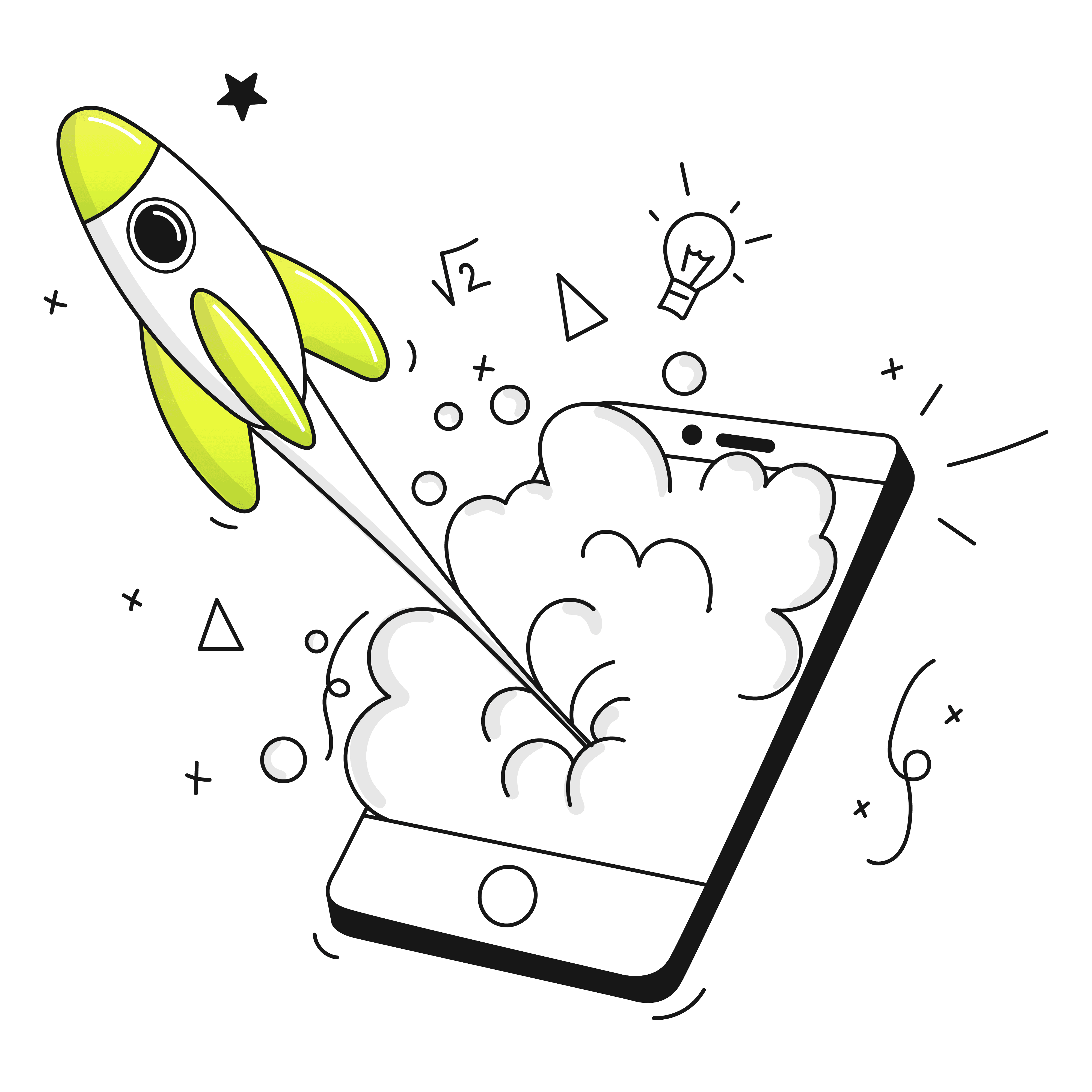 Illustration of a rocket coming out of a mobile phone