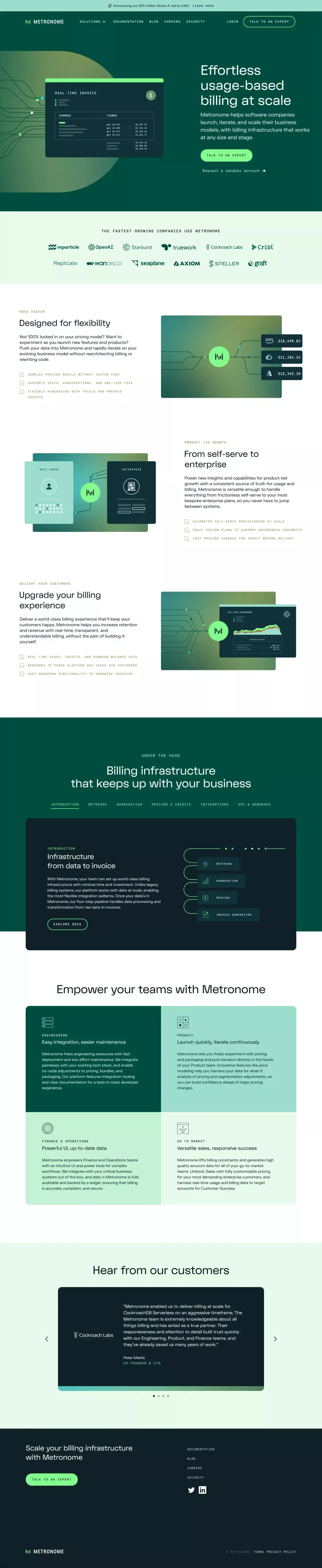 Metronome landing page screenshot showcasing Tech and Finance design