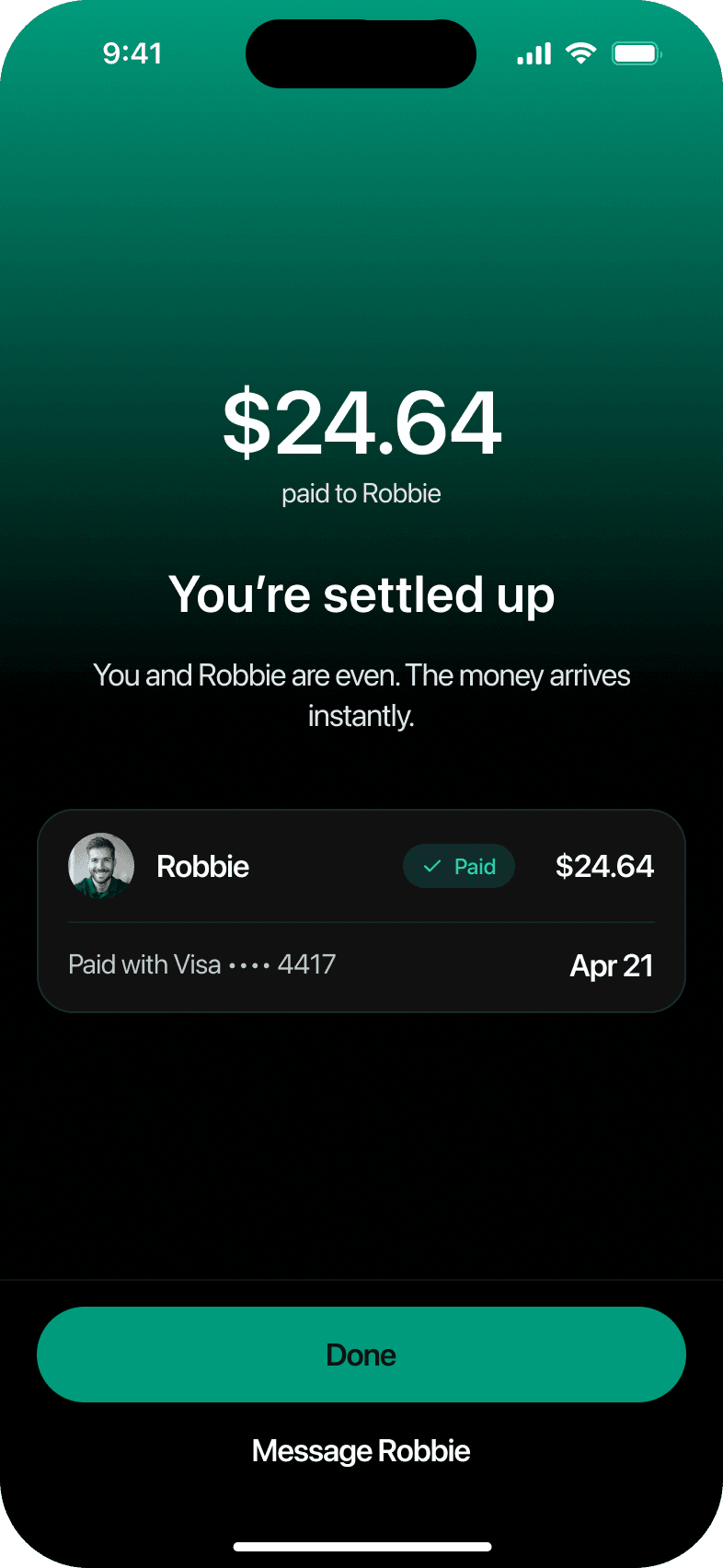 Paid: settled up with Robbie