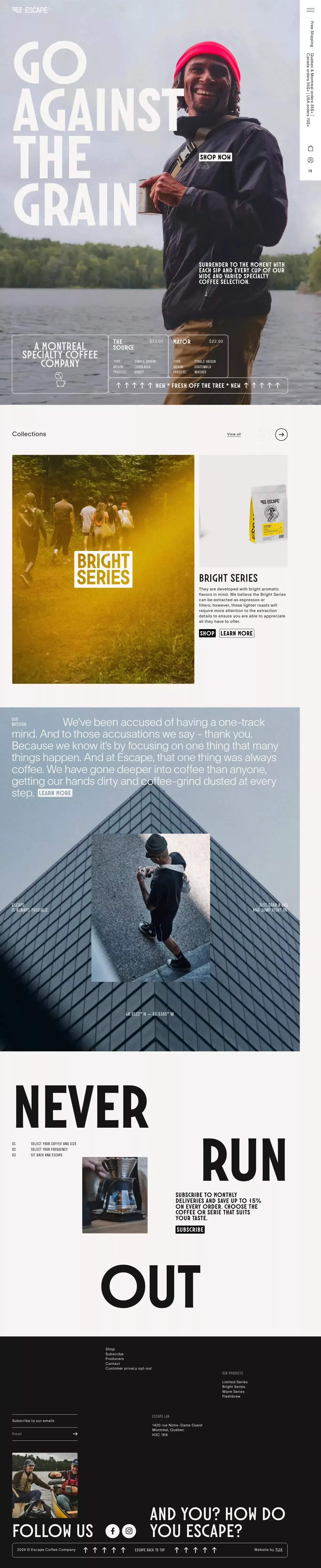 Escape Coffee Company ecommerce page screenshot showcasing Food & Drinks and Ecommerce design