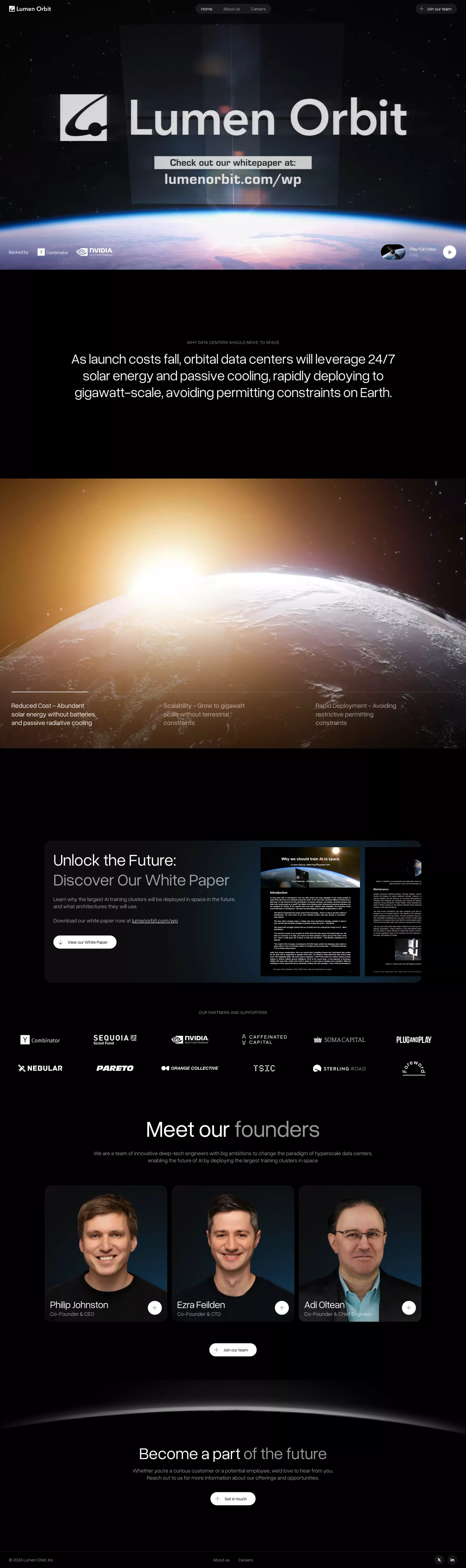 Lumen Orbit landing page screenshot showcasing Tech design