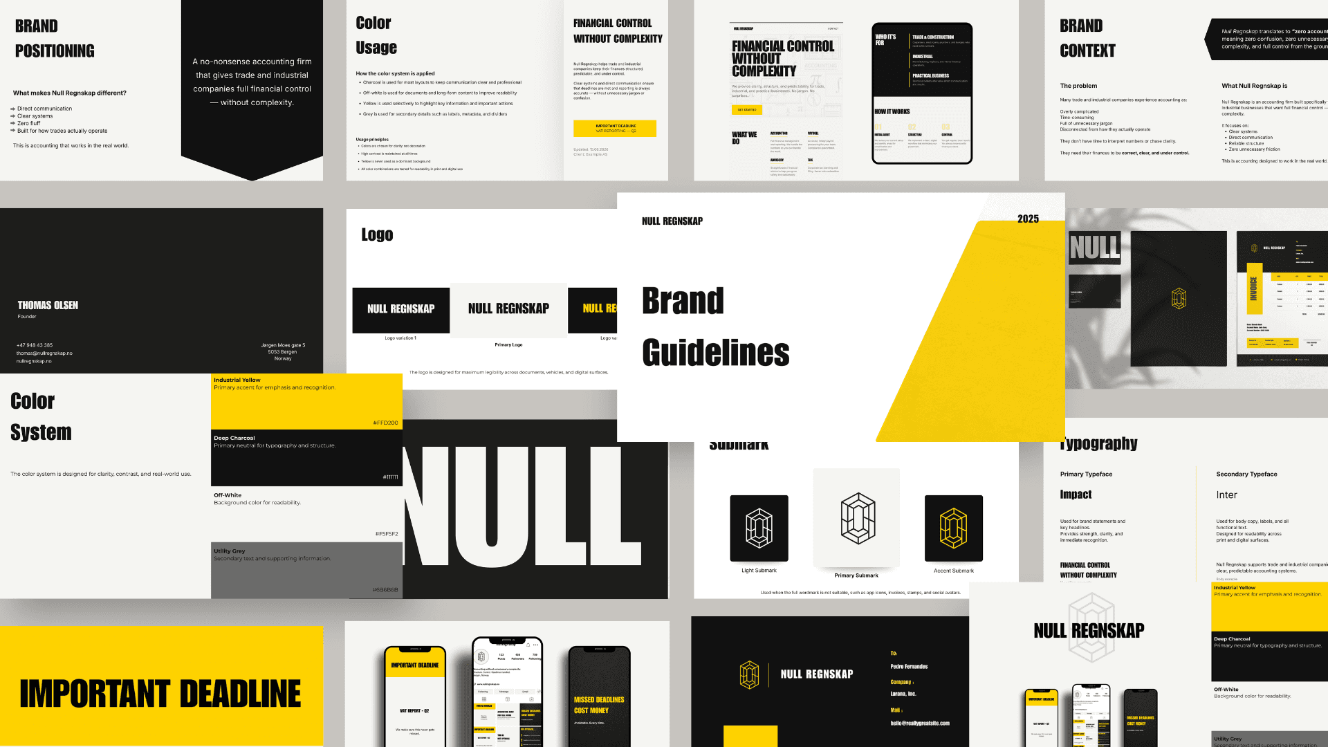 Visual identity system with defined typography, color usage, and layout rules