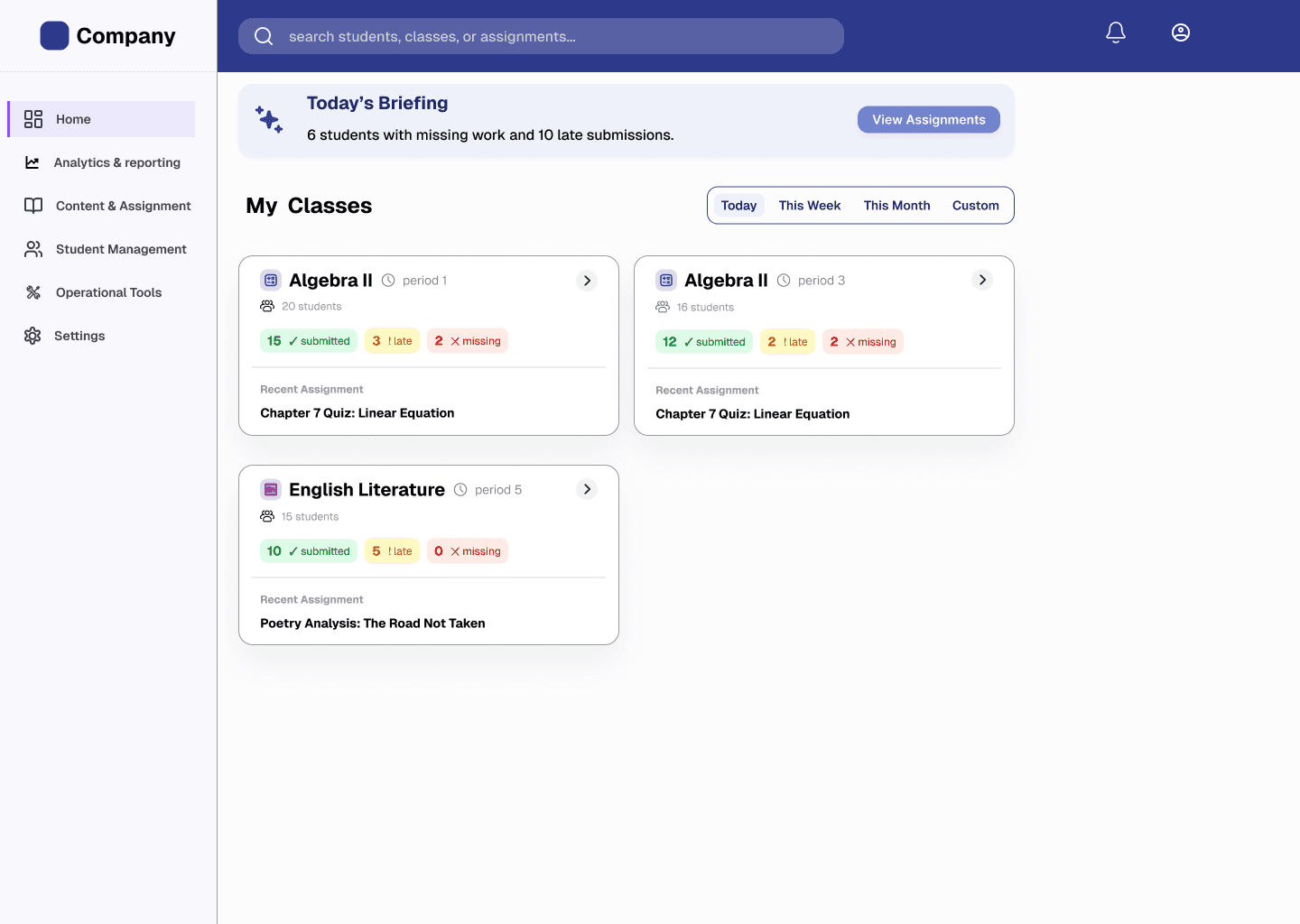After: the redesigned dashboard home, restructured around decisions with a clear next action for each signal