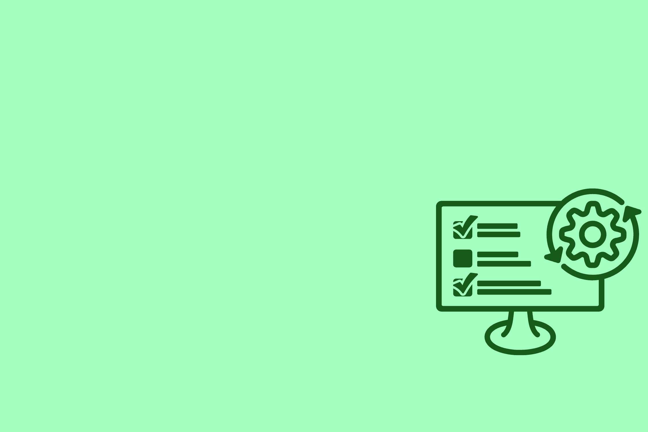 Monitor with checklist and gear symbolising setup, reconciliation, and data clean-up support
