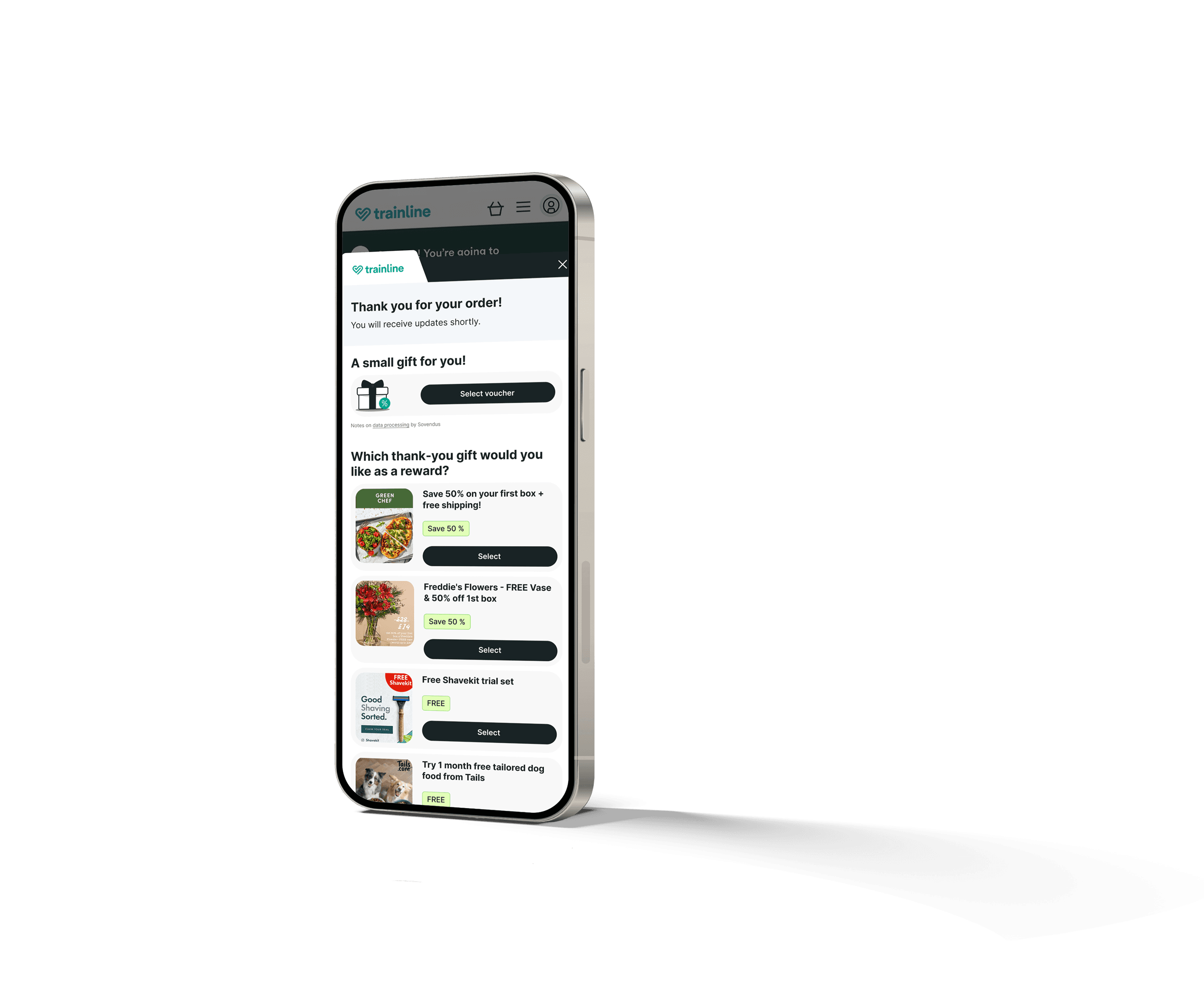Smartphone der viser Sovendus Checkout Benefits produkt skærm