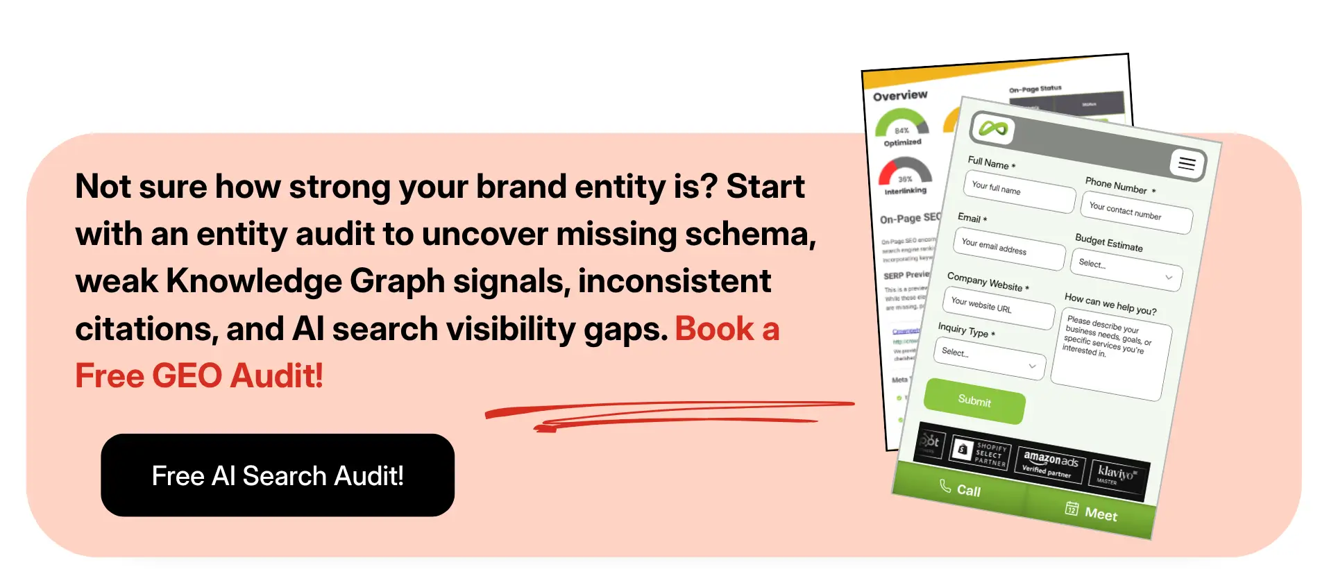 Call - to - action button to get a free GEO audit