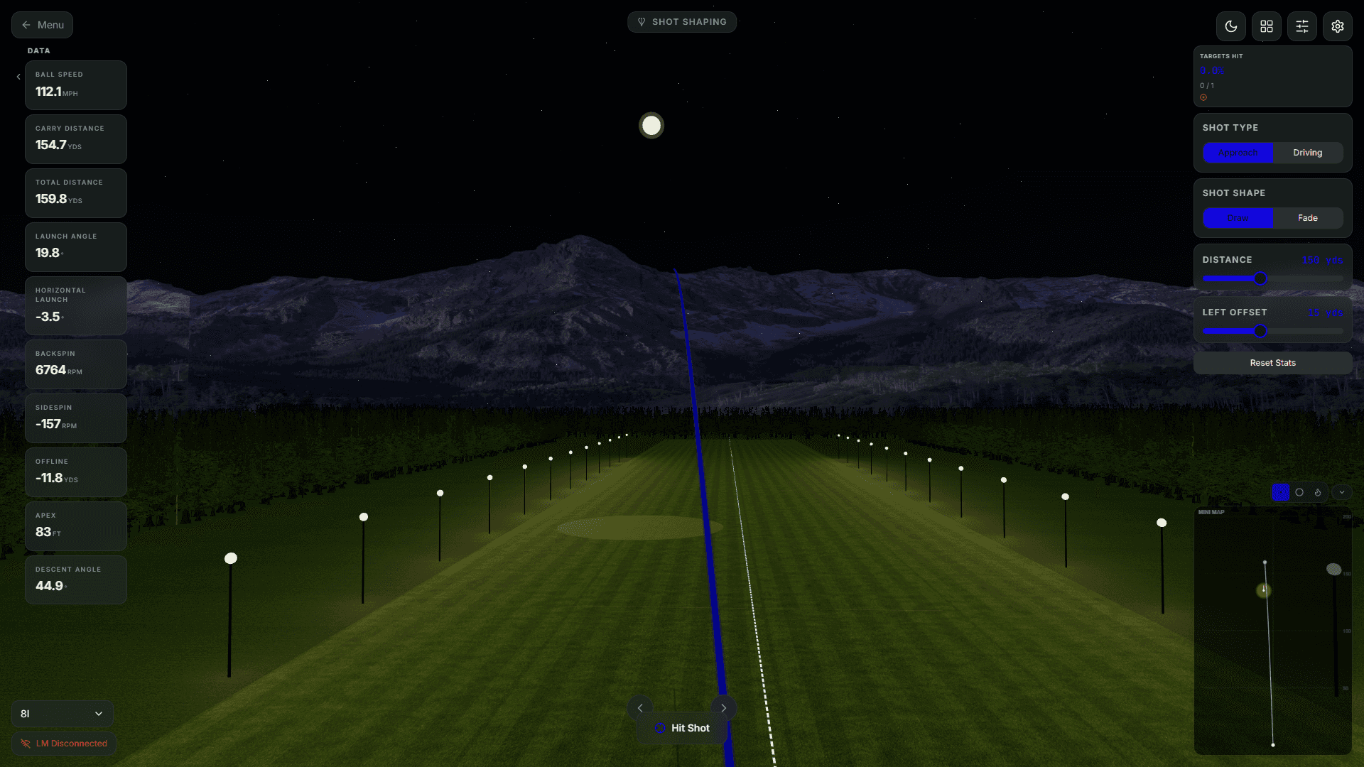 golf shot shaping practice mode in ShotForge for hitting draws and fades with target control