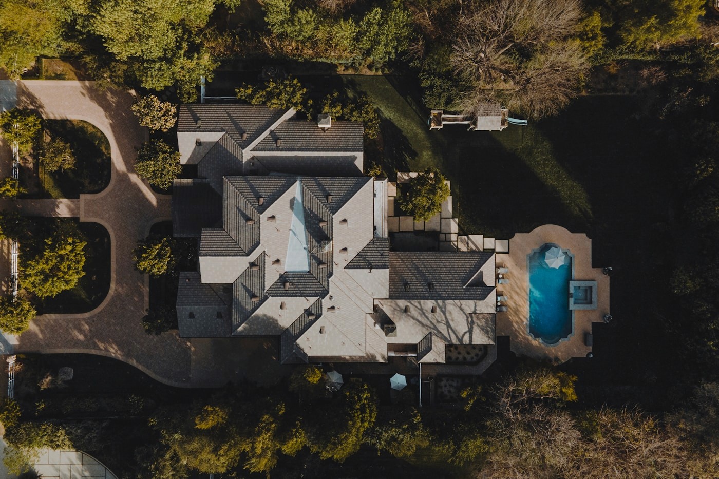 Hillside estate aerial view