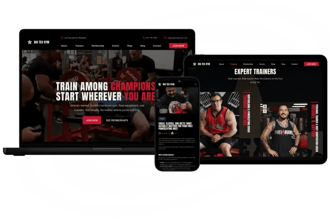 Big tex website on desktop, tablet and mobile