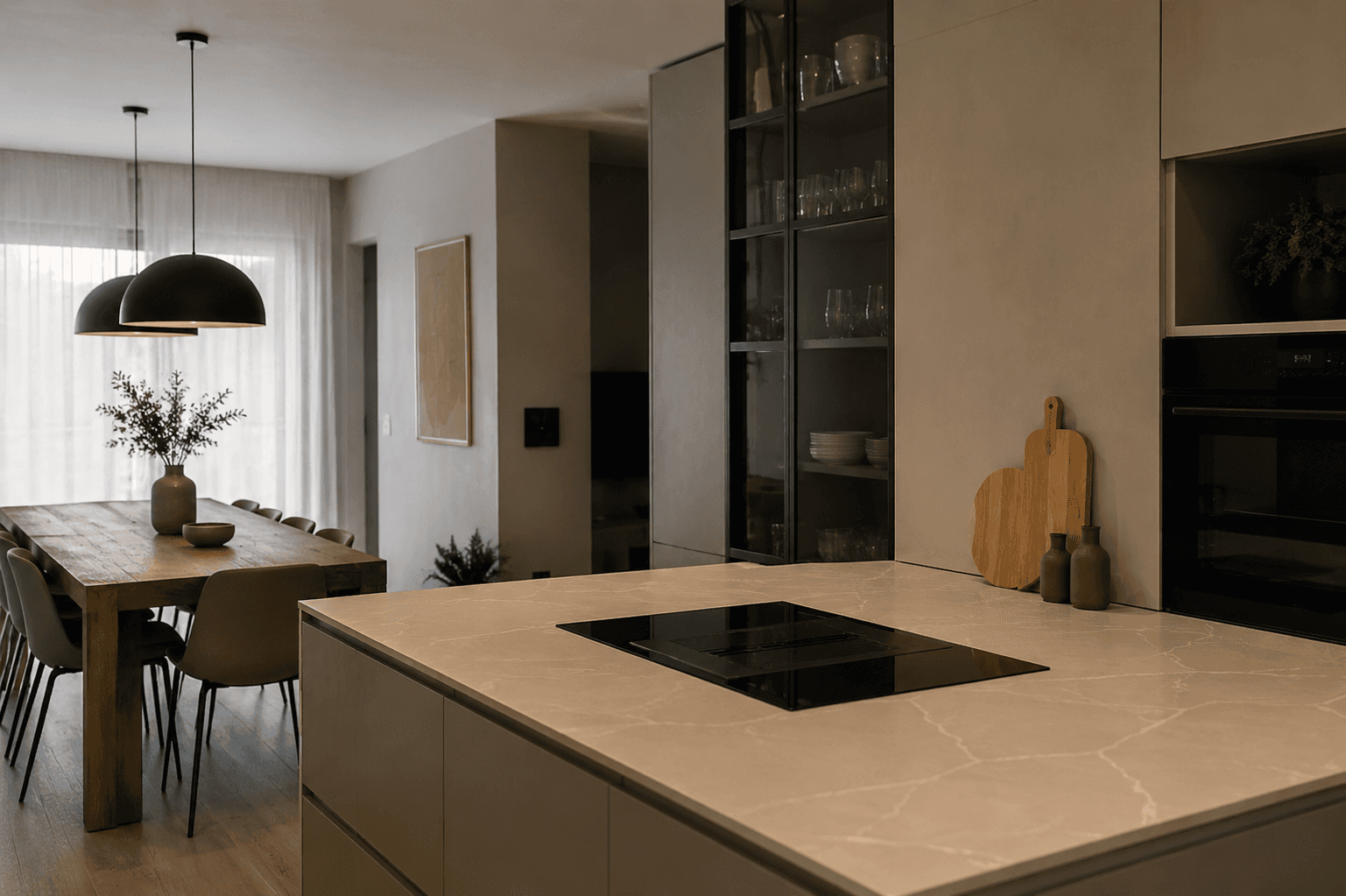 Background image featuring a modern interior design space for the testimonial Card