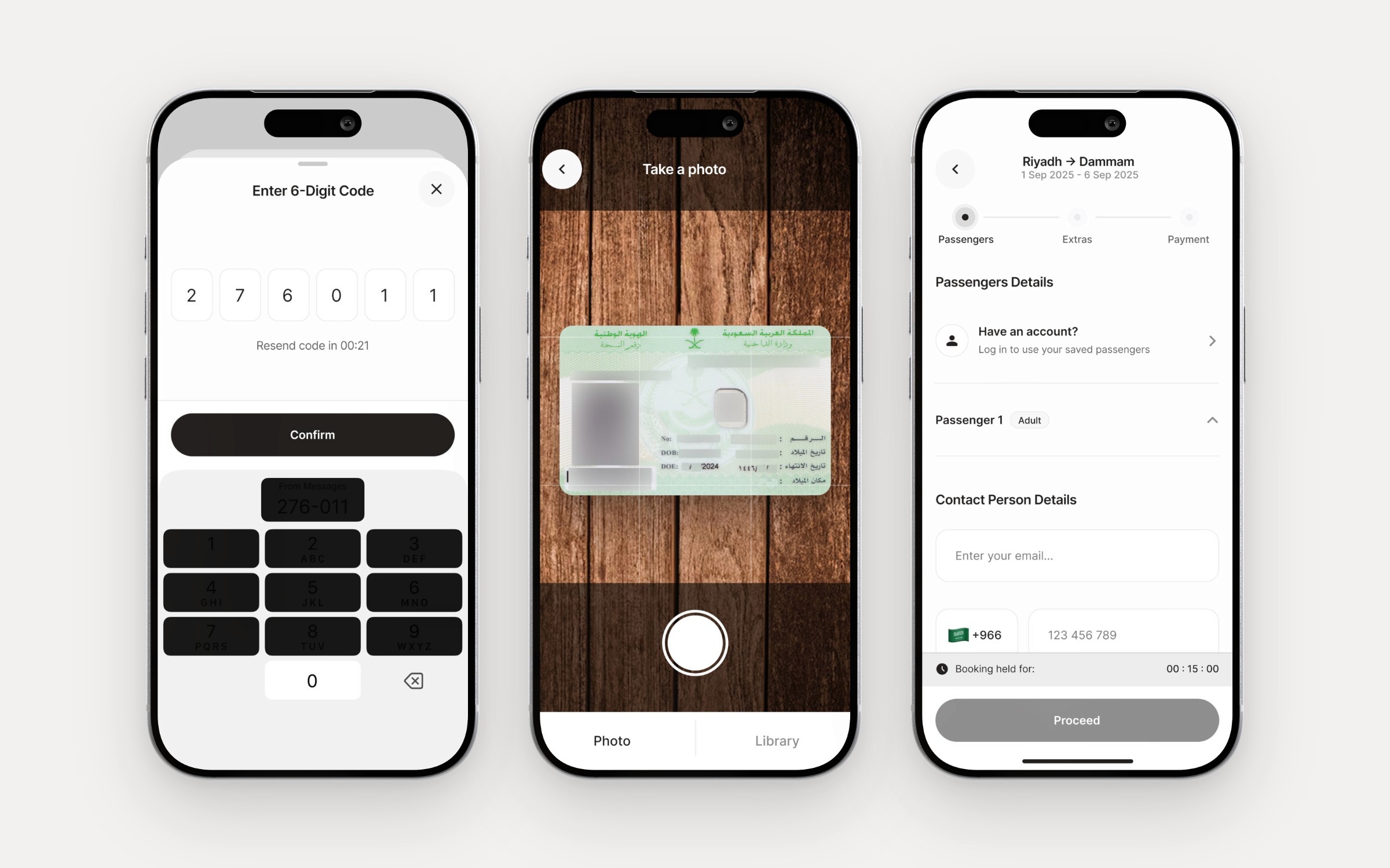 HHR sign-in code, ID scan and passenger details