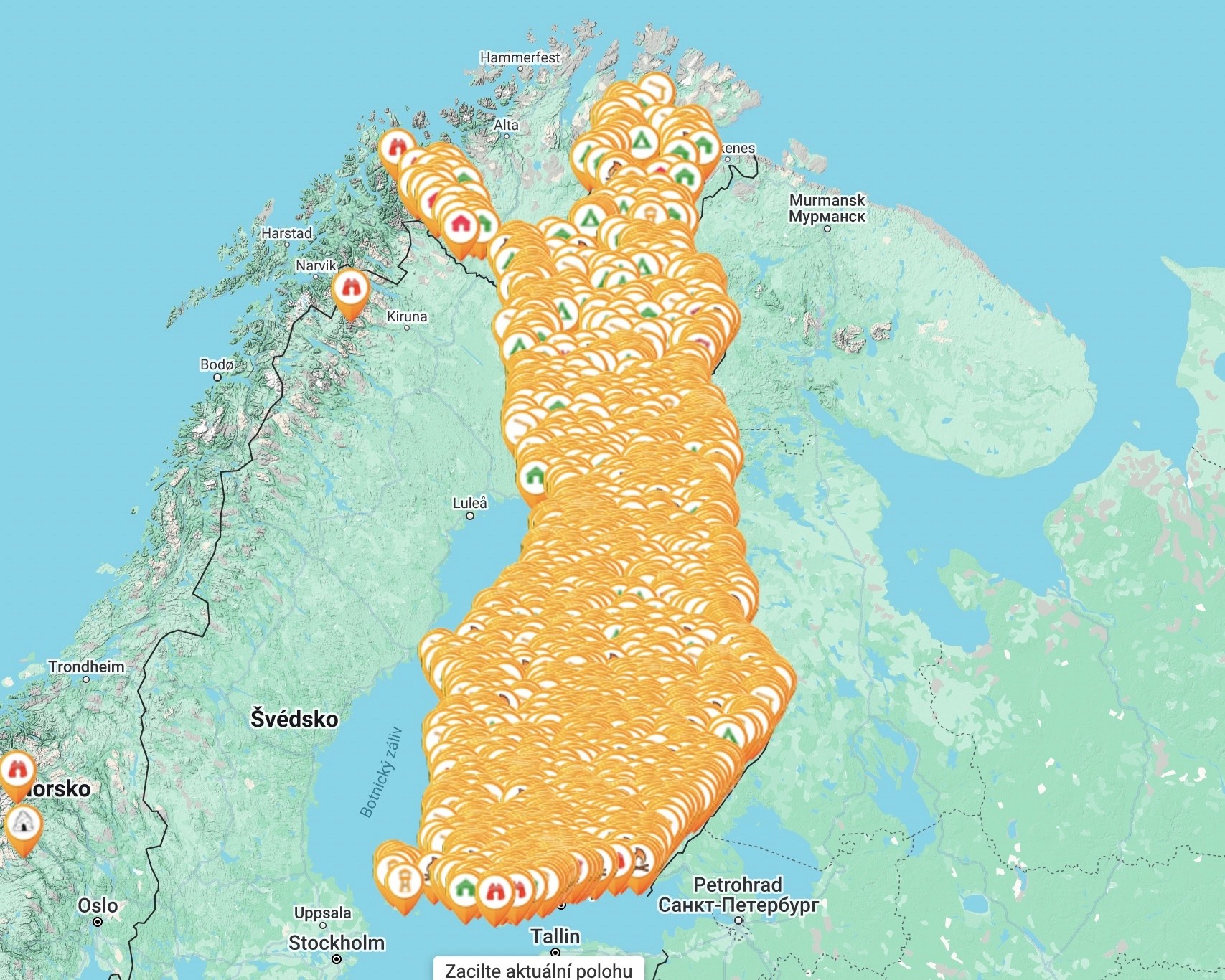 Mapa příbytků ve Finsku