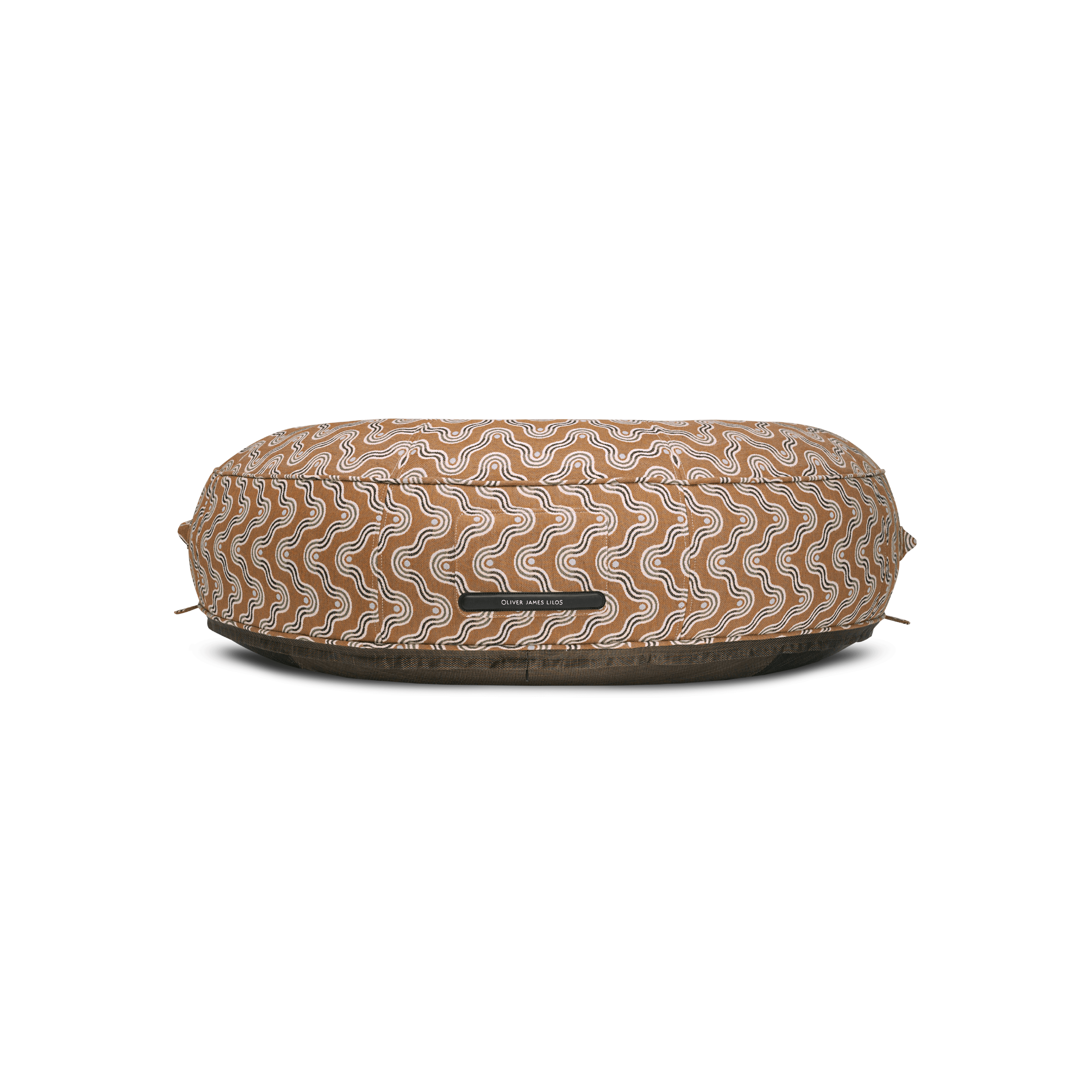 Ring pool float showing two-tone brown woven panels and brown base