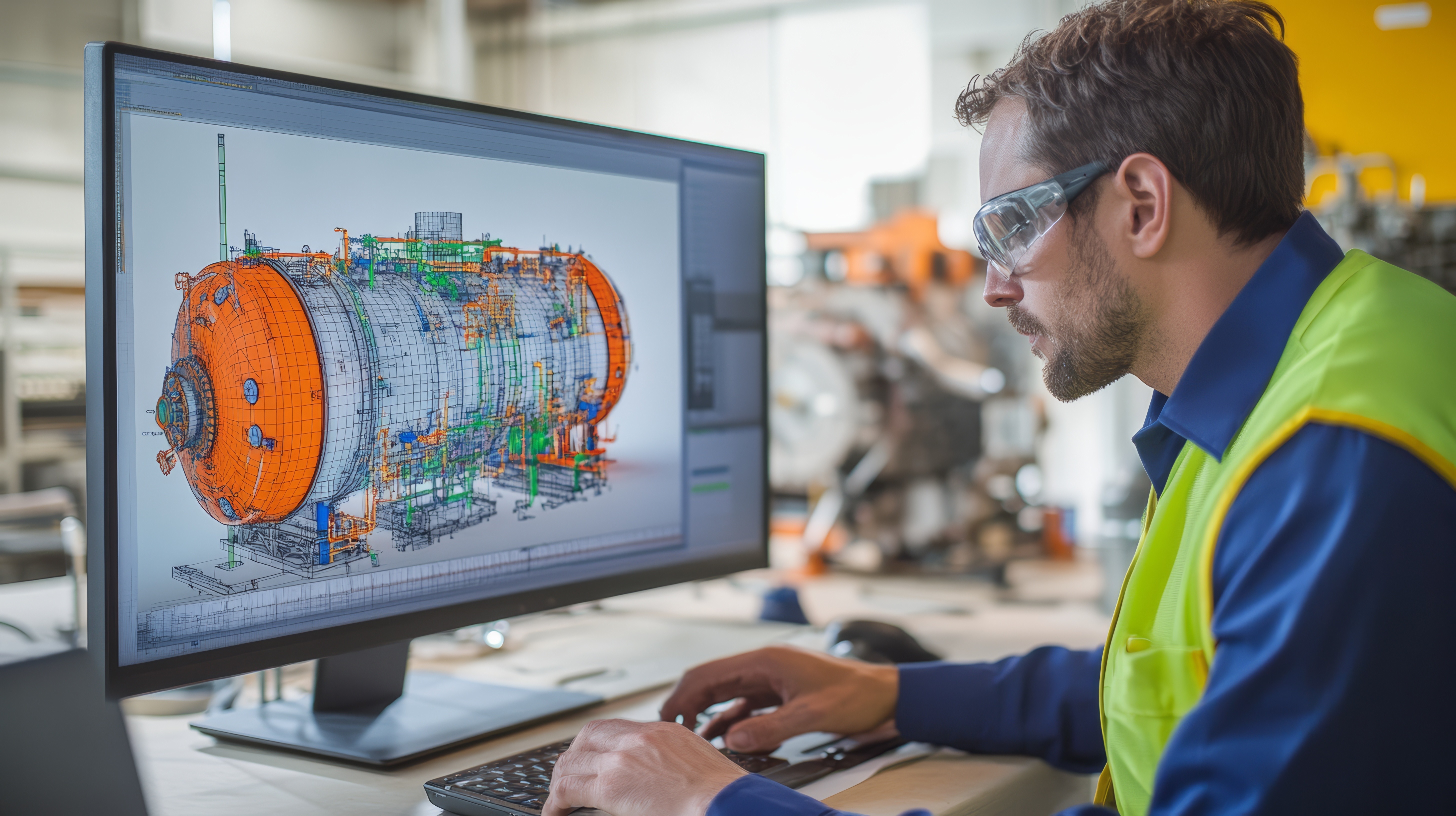 Engineer doing a model review in his 3D pressure vessel design