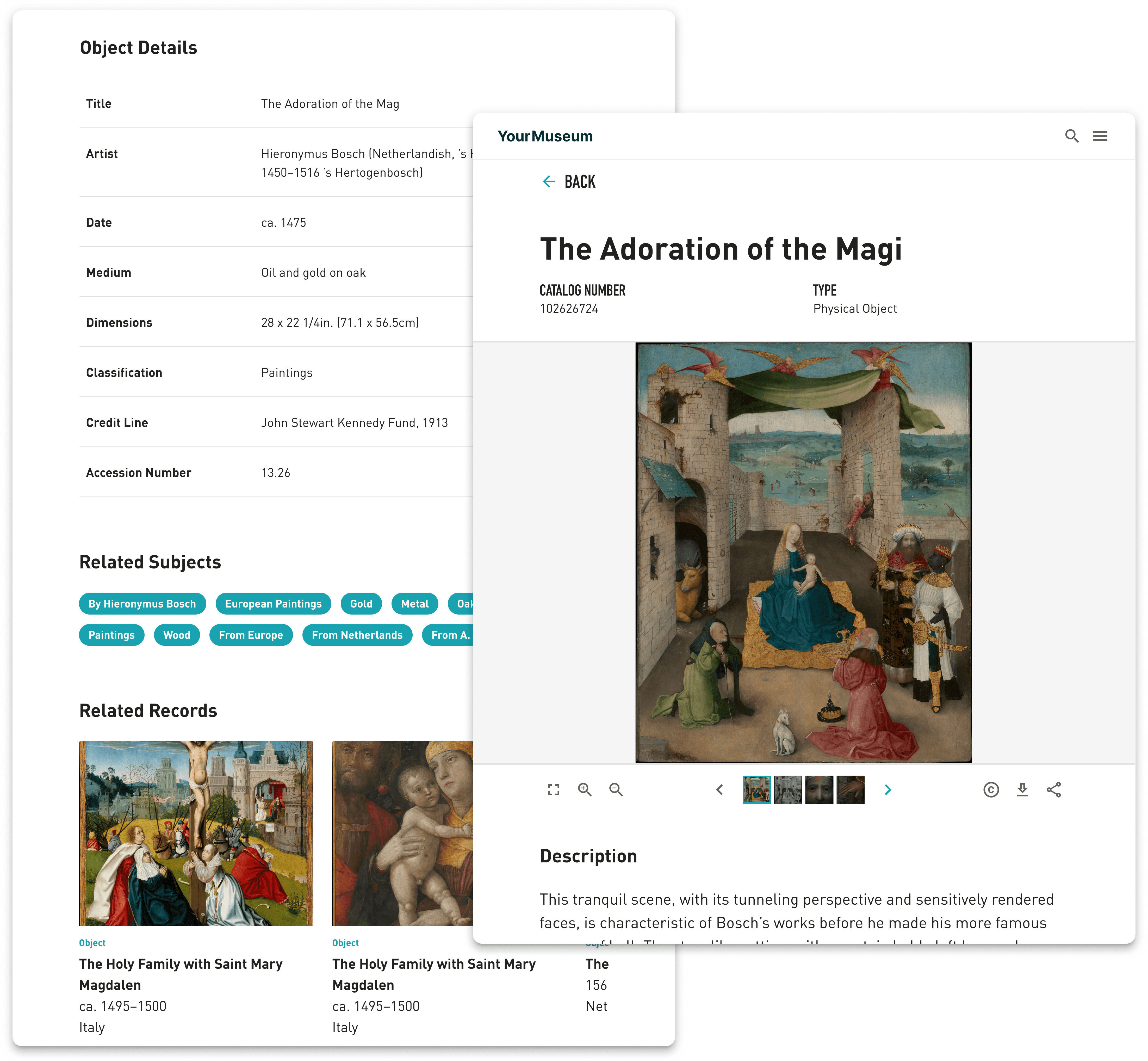 Online collections record showing how Terentia supports collections engagement