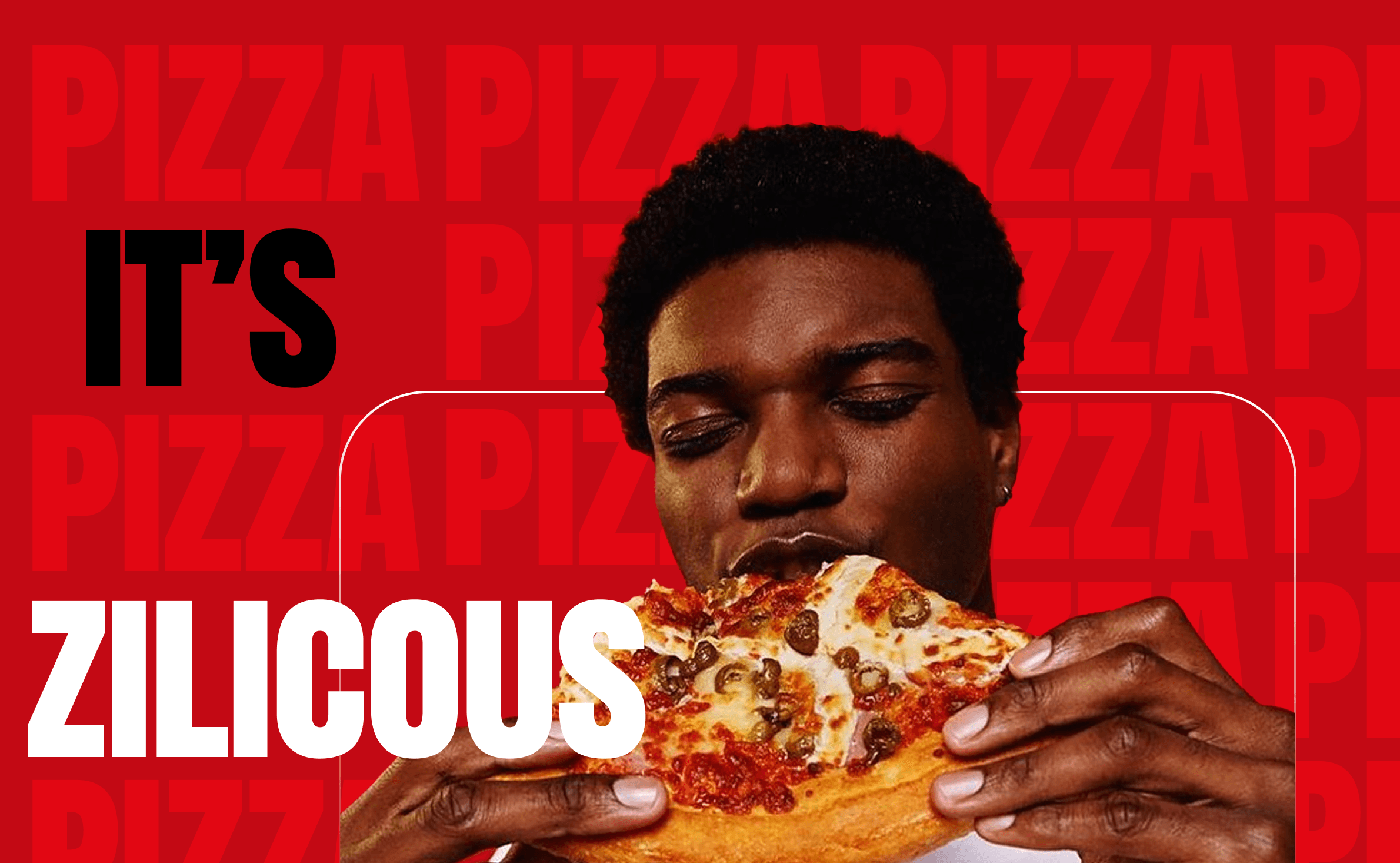 an african american guy eating pizza