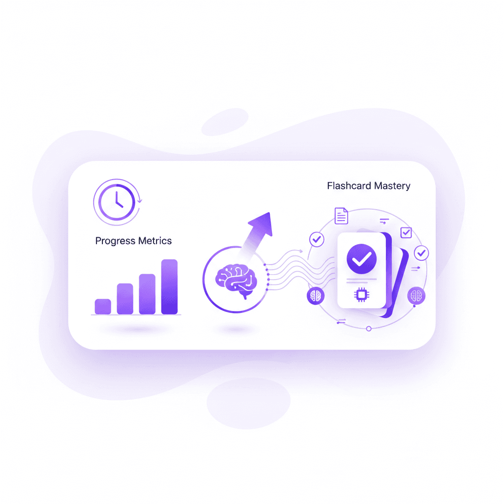 Dashboard showing progress metrics and flashcard mastery