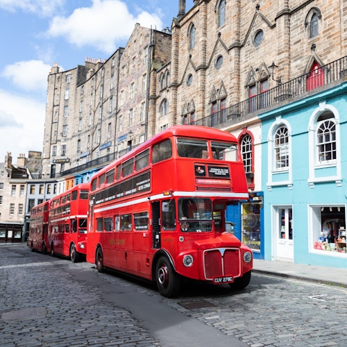 Our stunning vintage Routemasters on a sunny day
