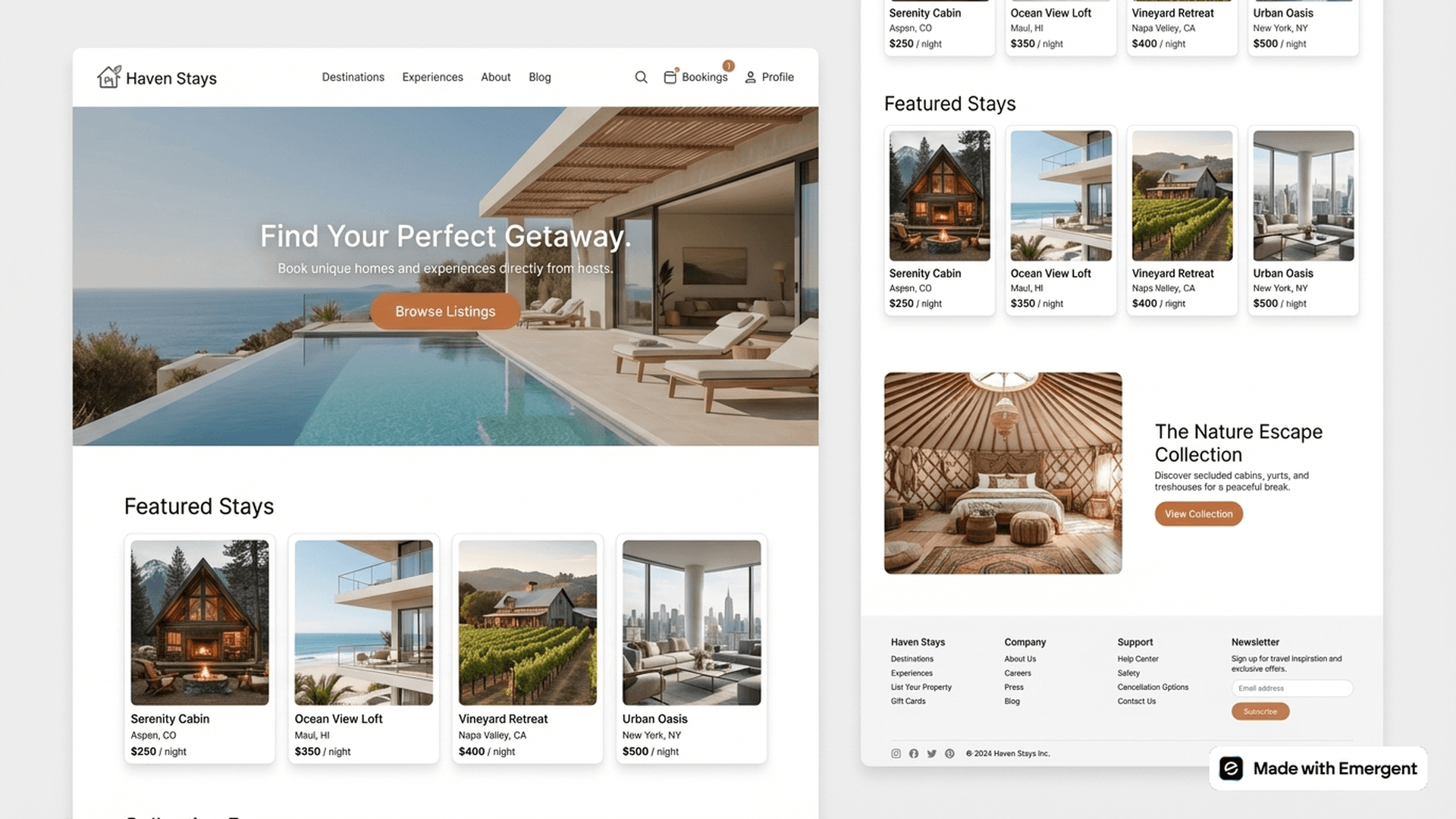 Direct Booking Website Made with Emergent