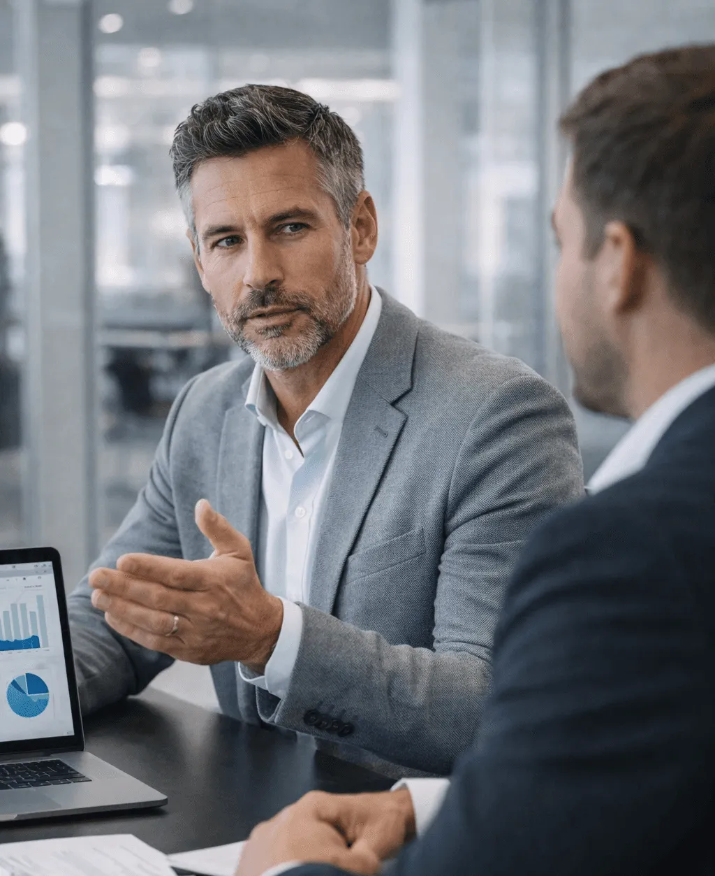 A consultant brainstorming with a manager