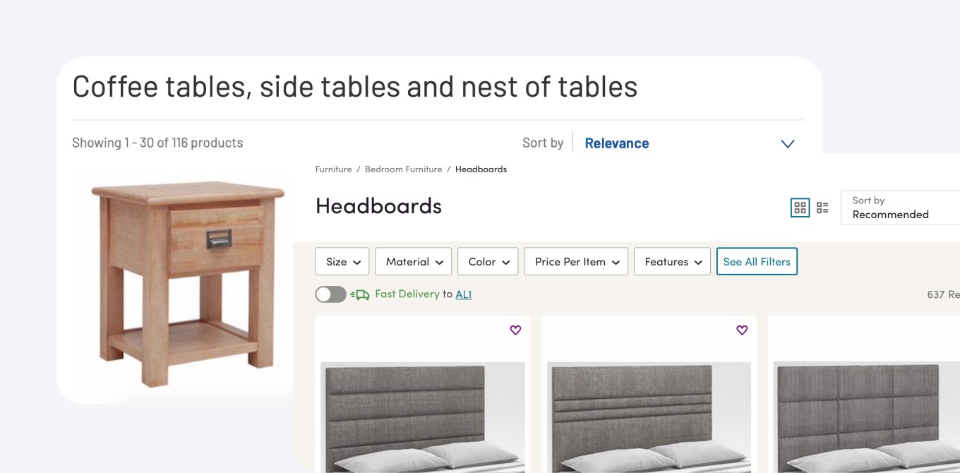 Screenshot of multiple ecommerce websites, showing how different, more modern language is used to describe products.