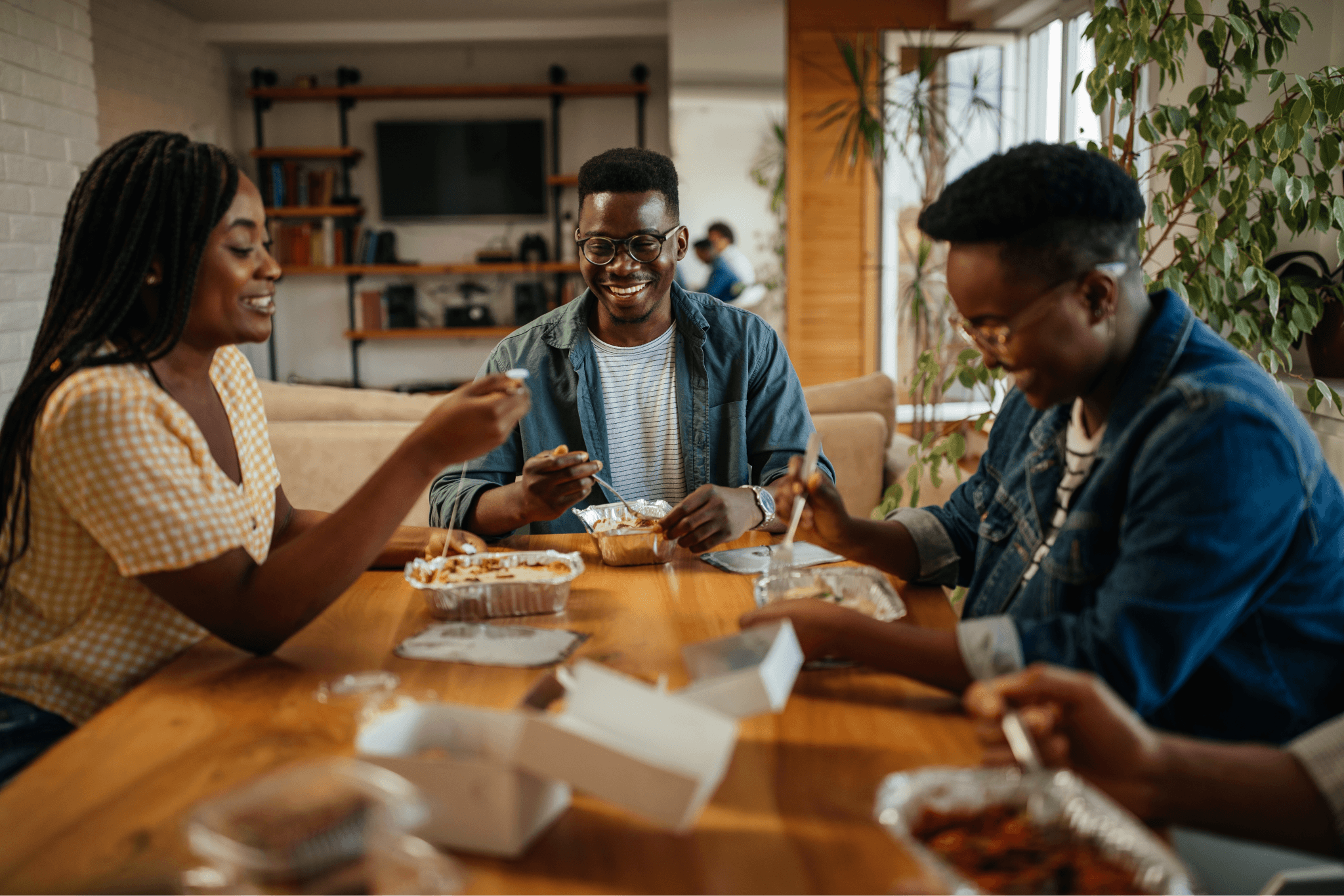 A group of work colleagues having lunch