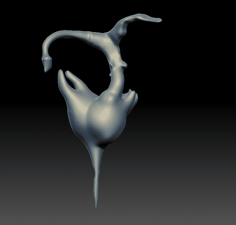 Looping skeletal plant sculpt with branching tubular forms and a pointed base.