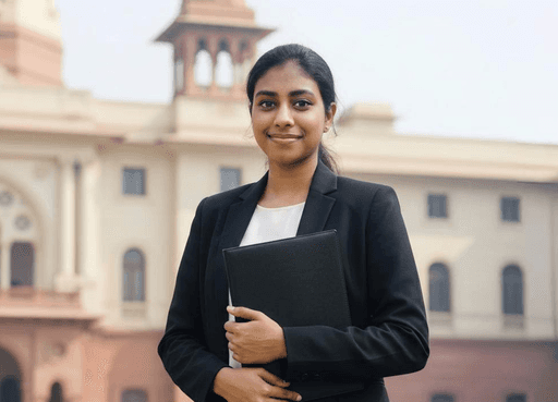 Lasya, a legal advisor standing infront of a court building