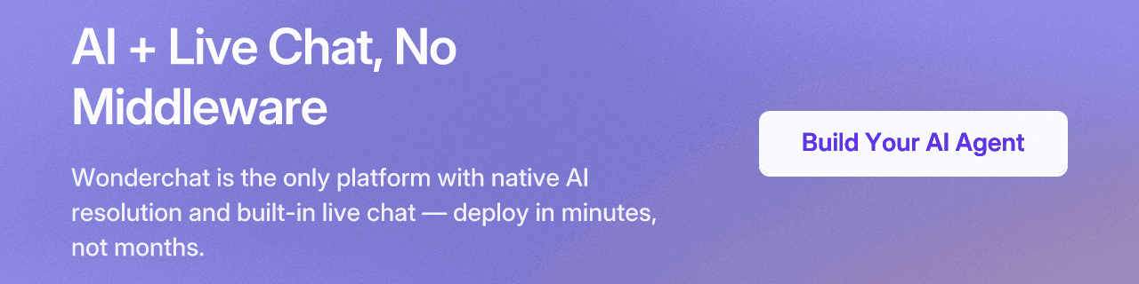 AI + Live Chat, No Middleware. Wonderchat is the only platform with native AI resolution and built-in live chat — deploy in minutes, not months. Build Your AI Agent.