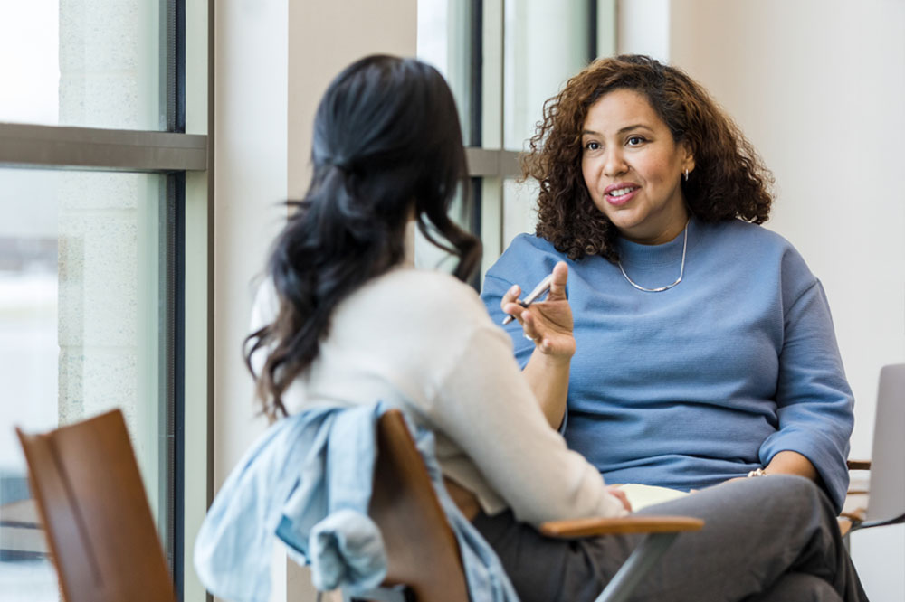 two women talking