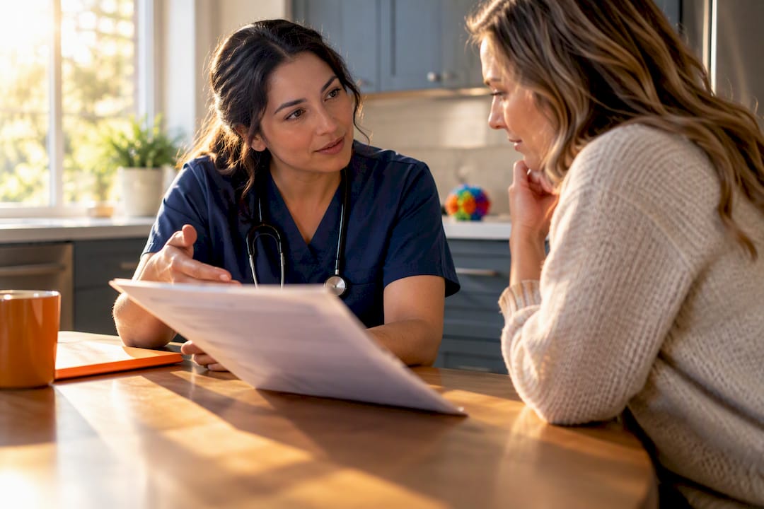 Clinician discussing in-home care certification with a California parent