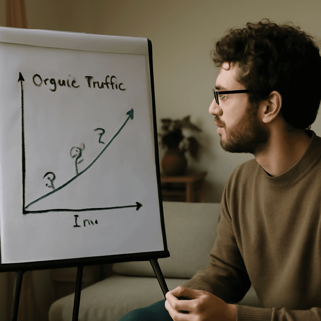 graph showing organic traffic growth over time with SEO strategies