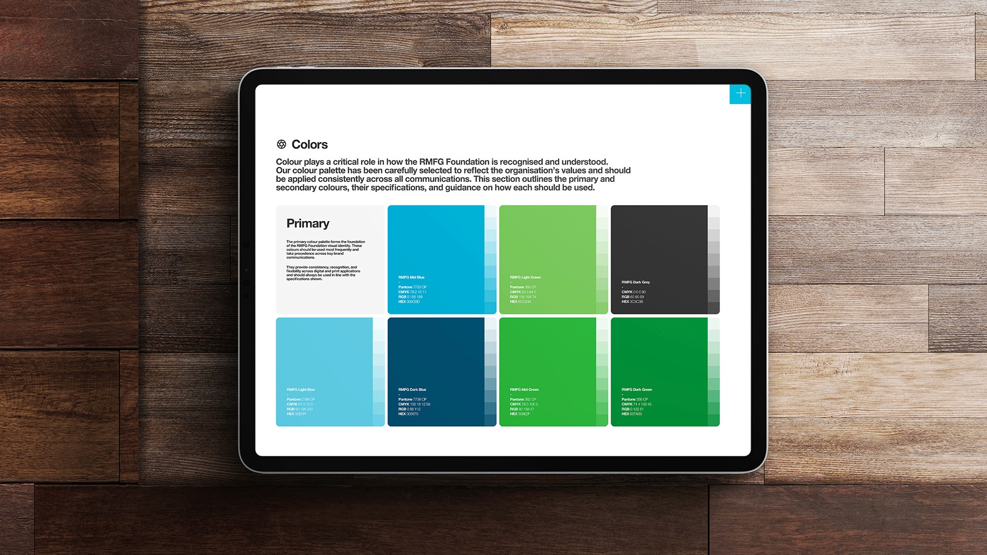 Event style guide set on an iPad on a wooden background